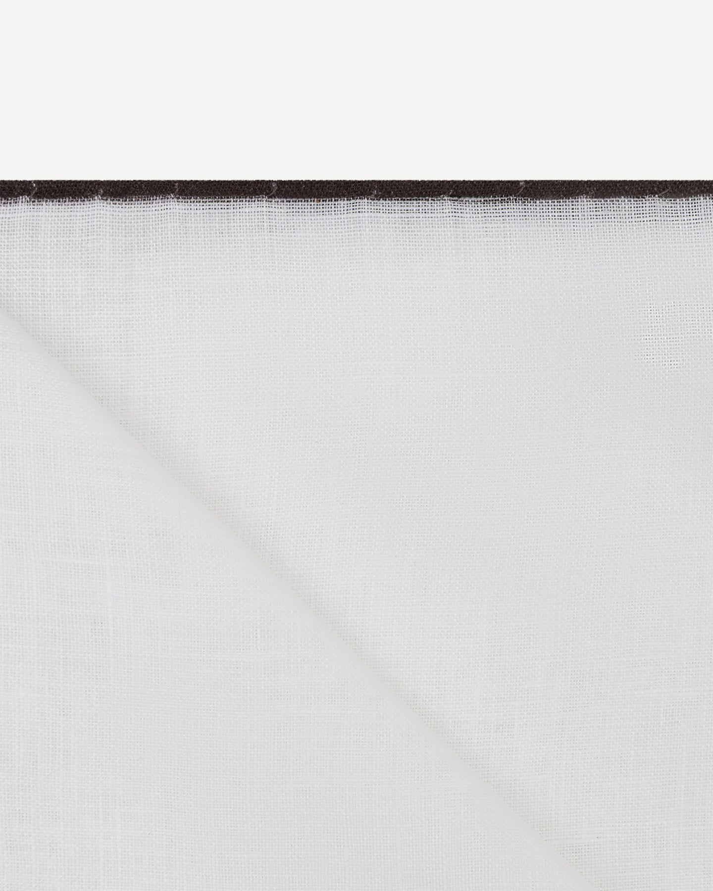 White handrolled linen pocket square with brown shoestring border