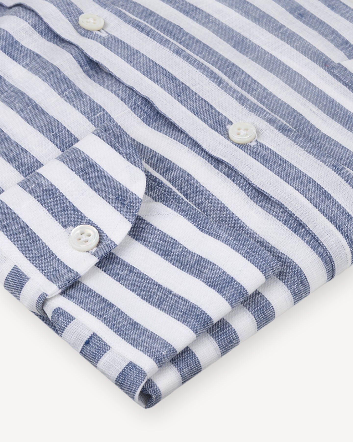 Navy Awning Stripe Linen Button Down Shirt
