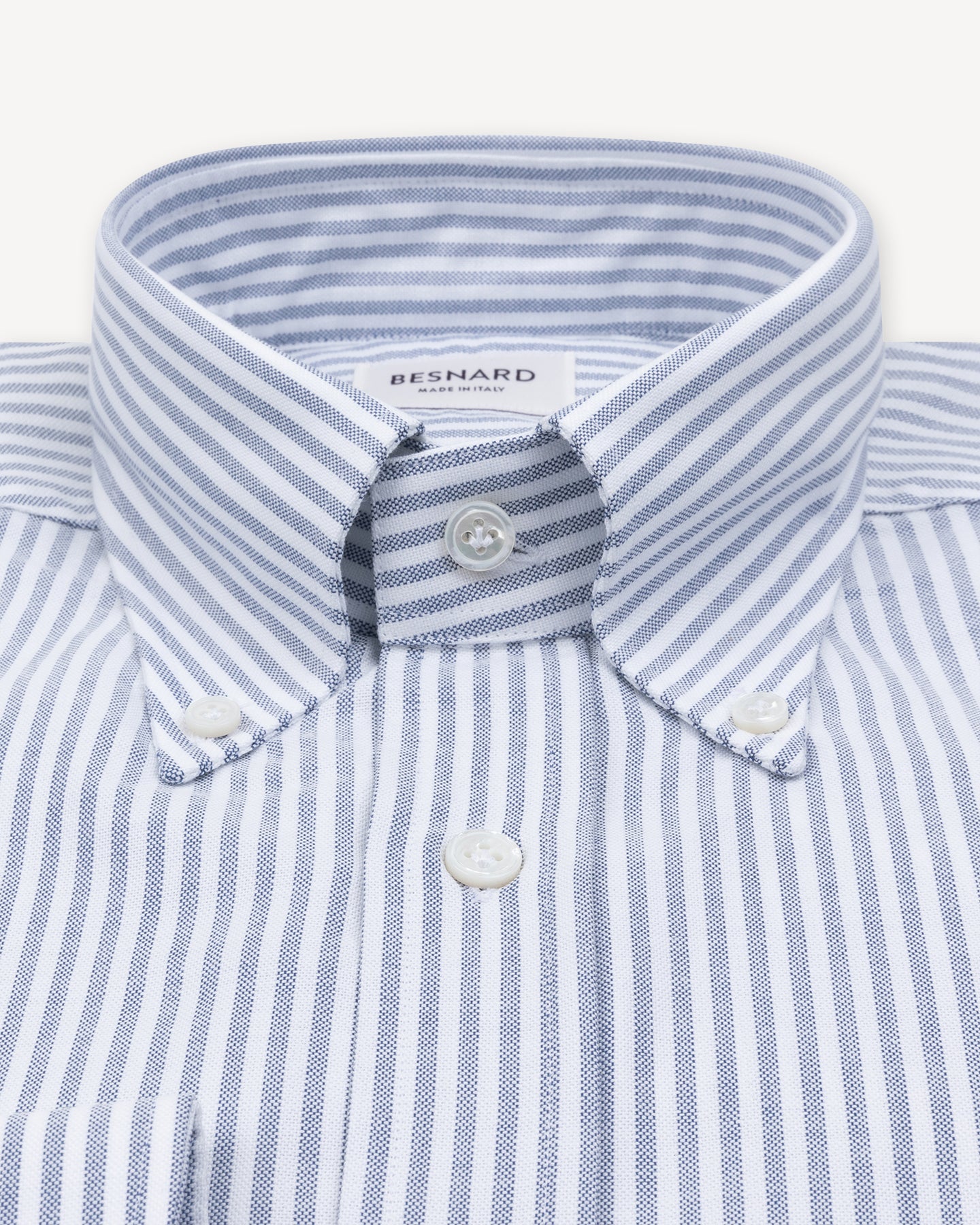 Blue University Stripe OCBD Shirt with collar roll