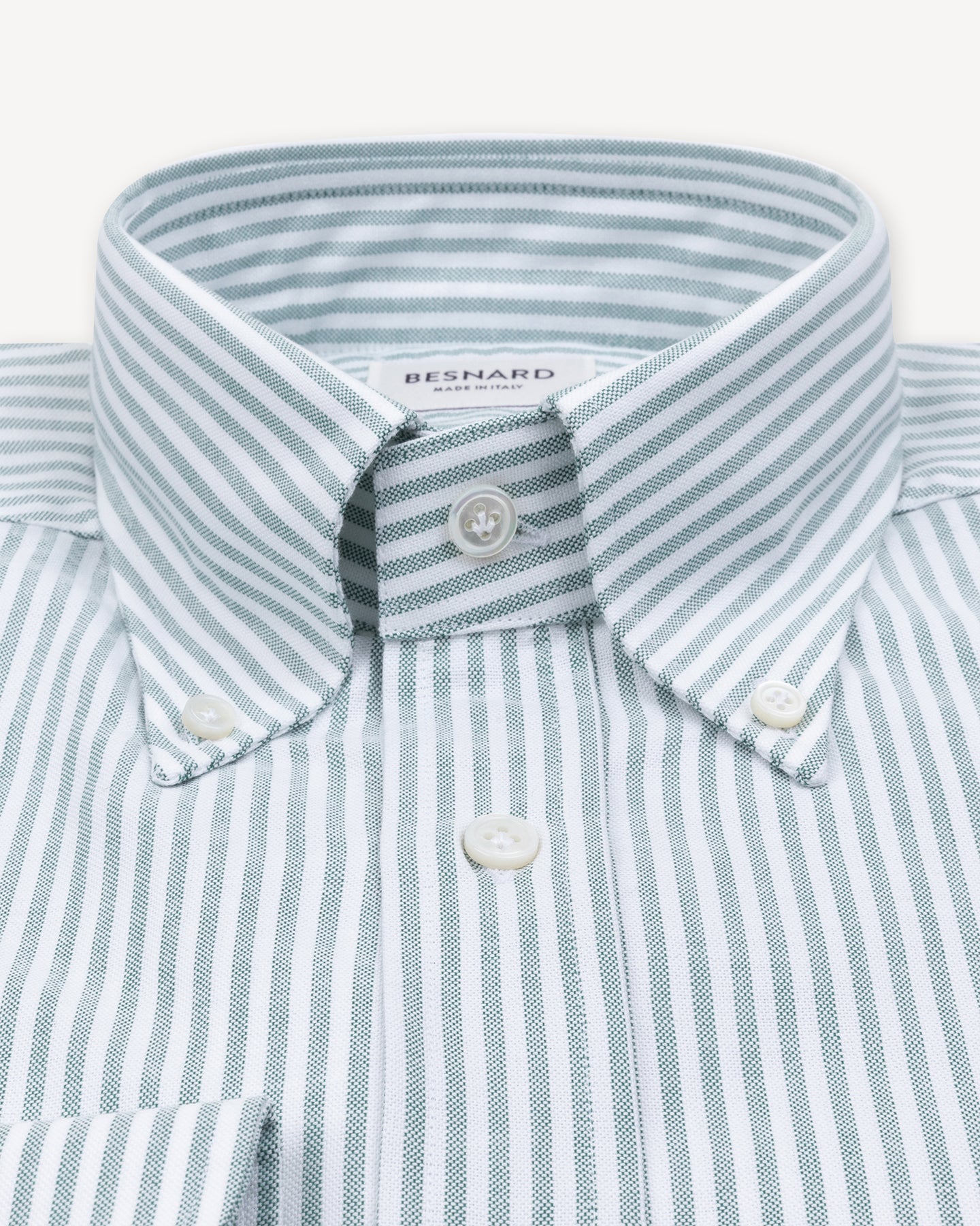Green University Stripe OCBD Shirt with collar roll