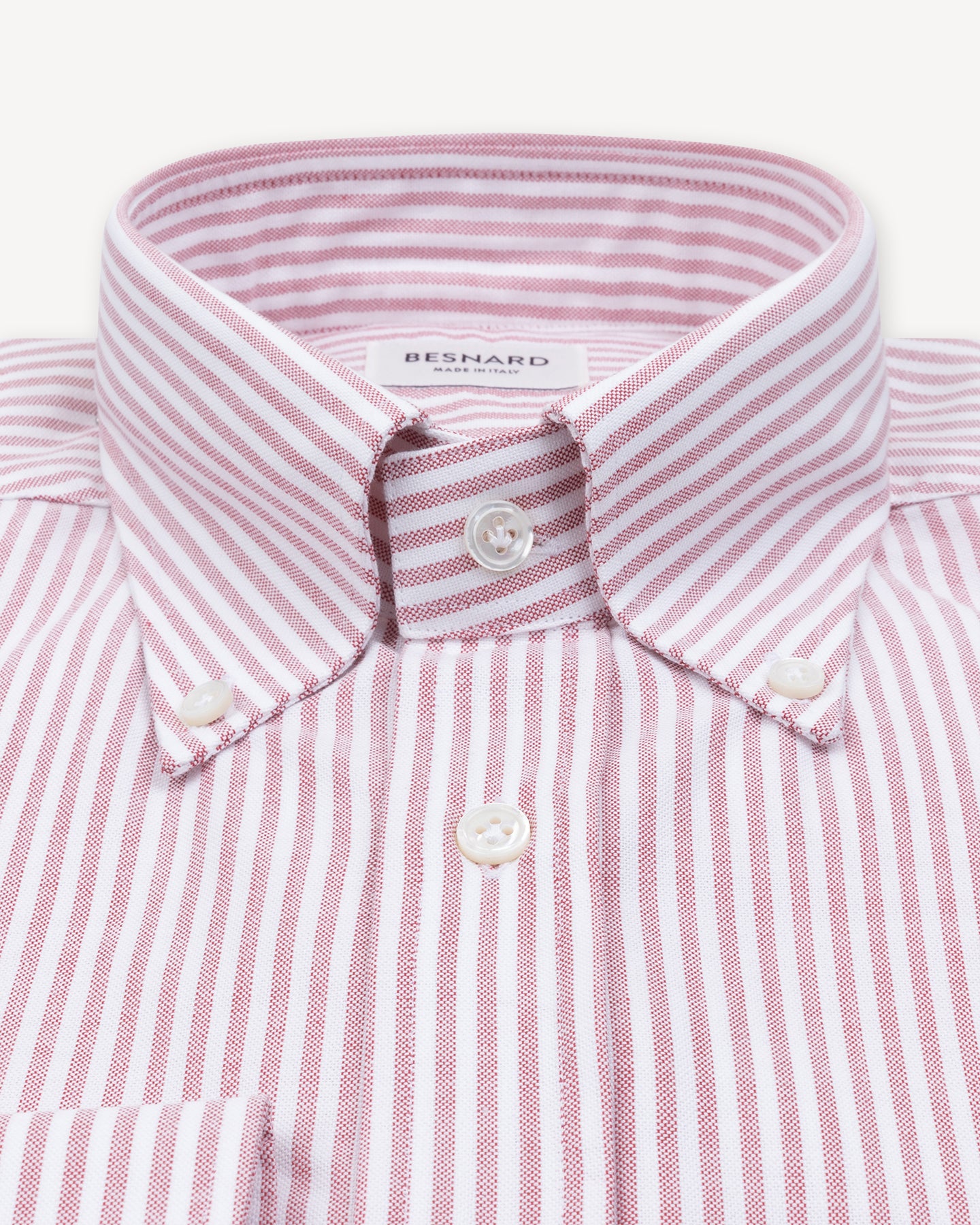 Red University Stripe OCBD Shirt with collar roll