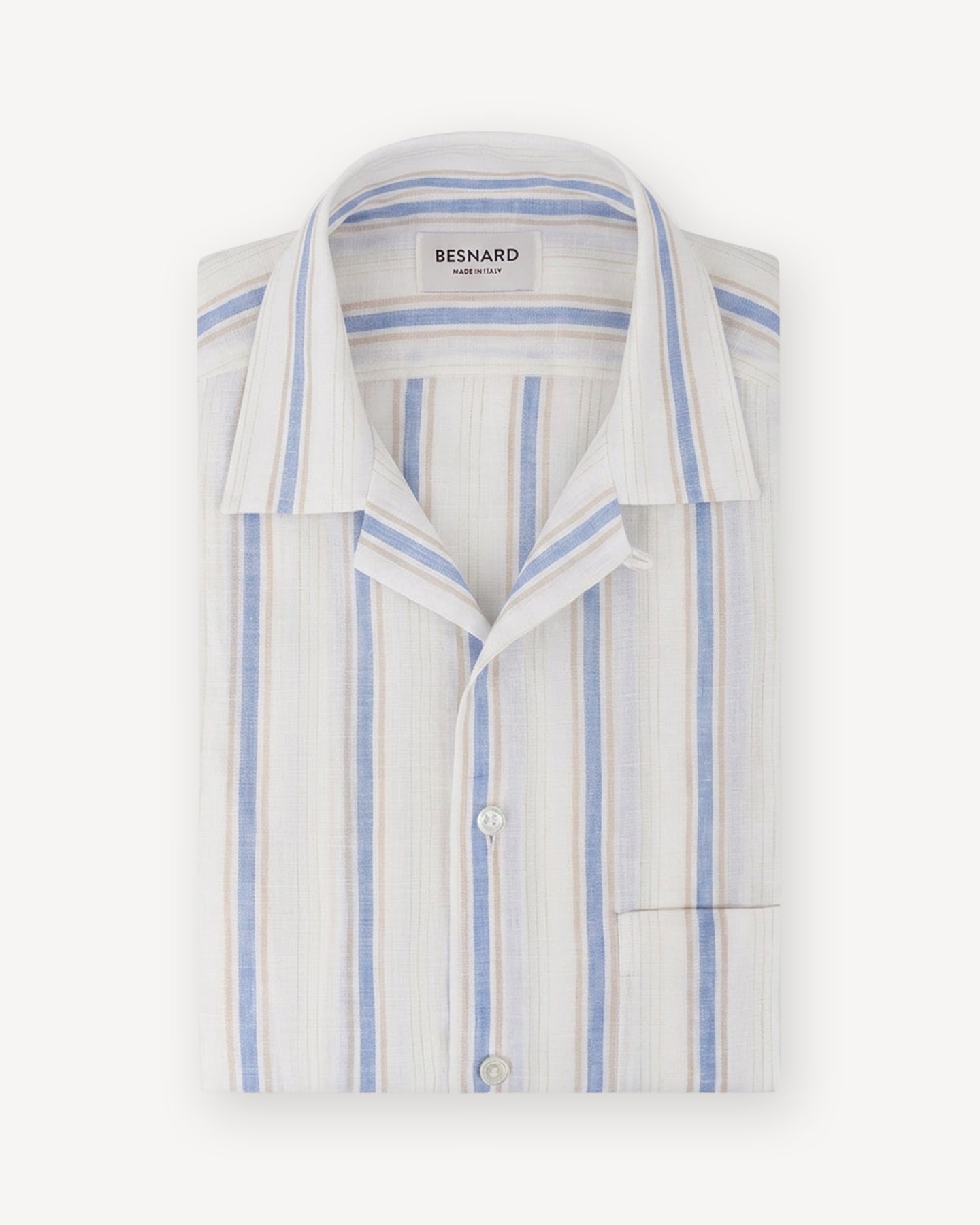 Blue Multi Stripe Linen Camp Collar Shirt
