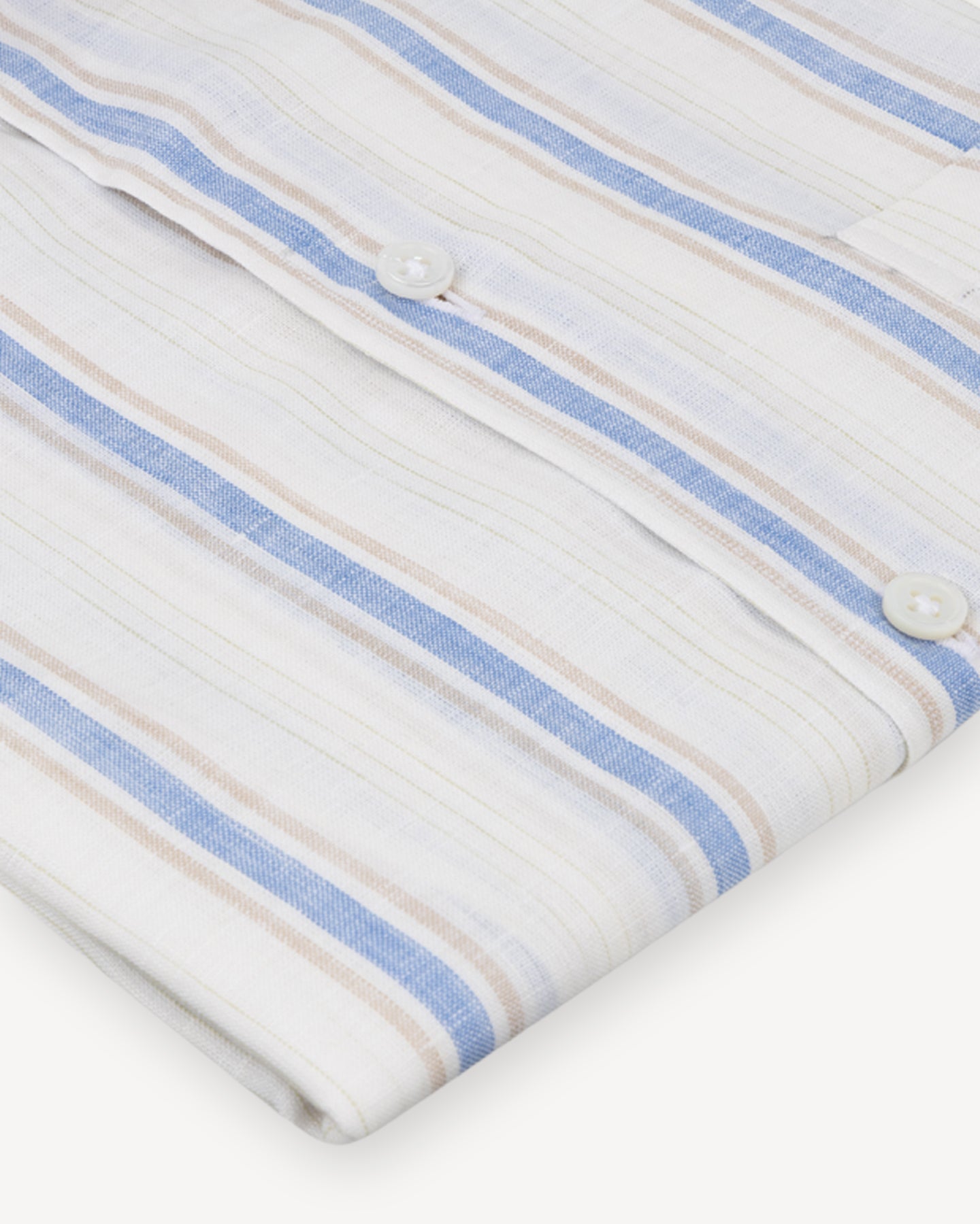 Blue Multi Stripe Linen Camp Collar Shirt