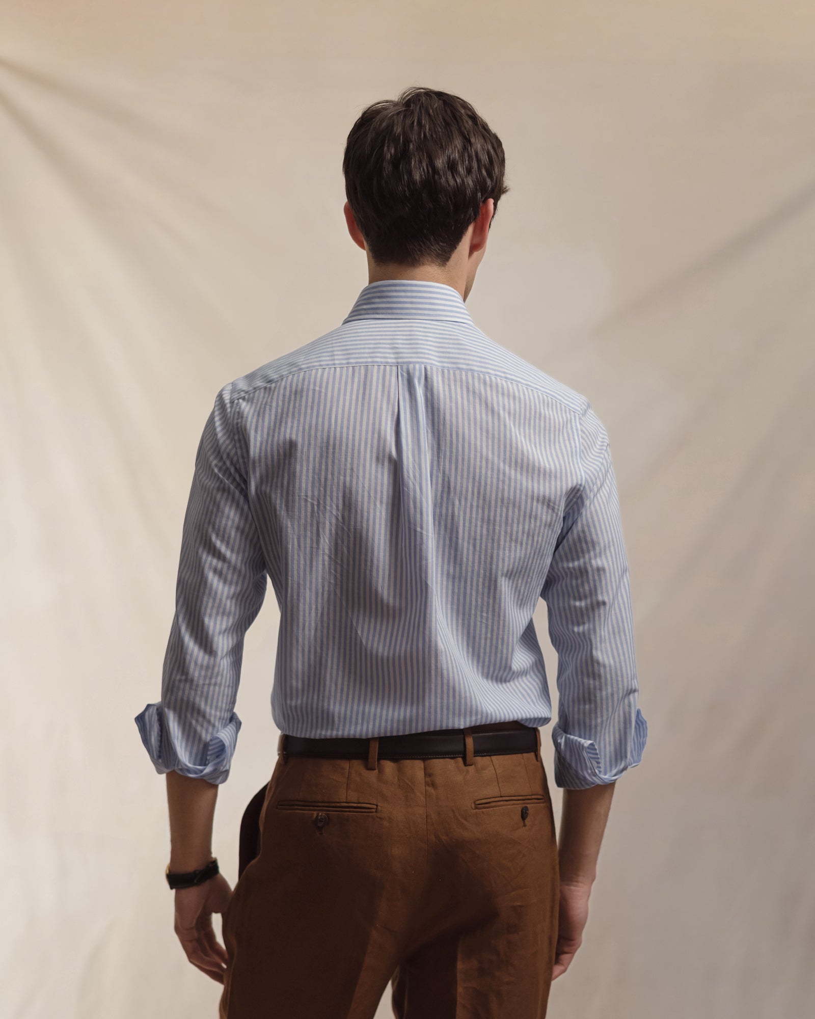 Light Blue Bengal Stripe Cotton Linen Button Down Shirt