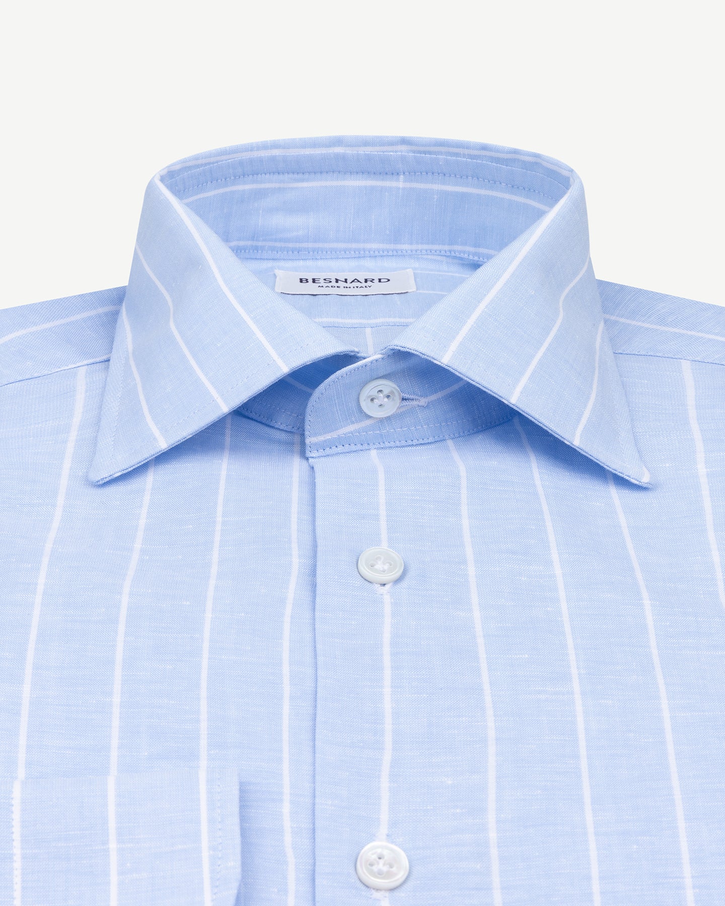 Light blue reverse stripe cotton linen shirt with spread collar