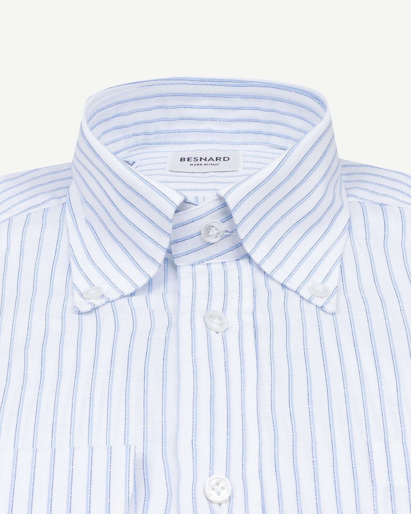 Light blue shadow stripe cotton linen shirt with button down collar