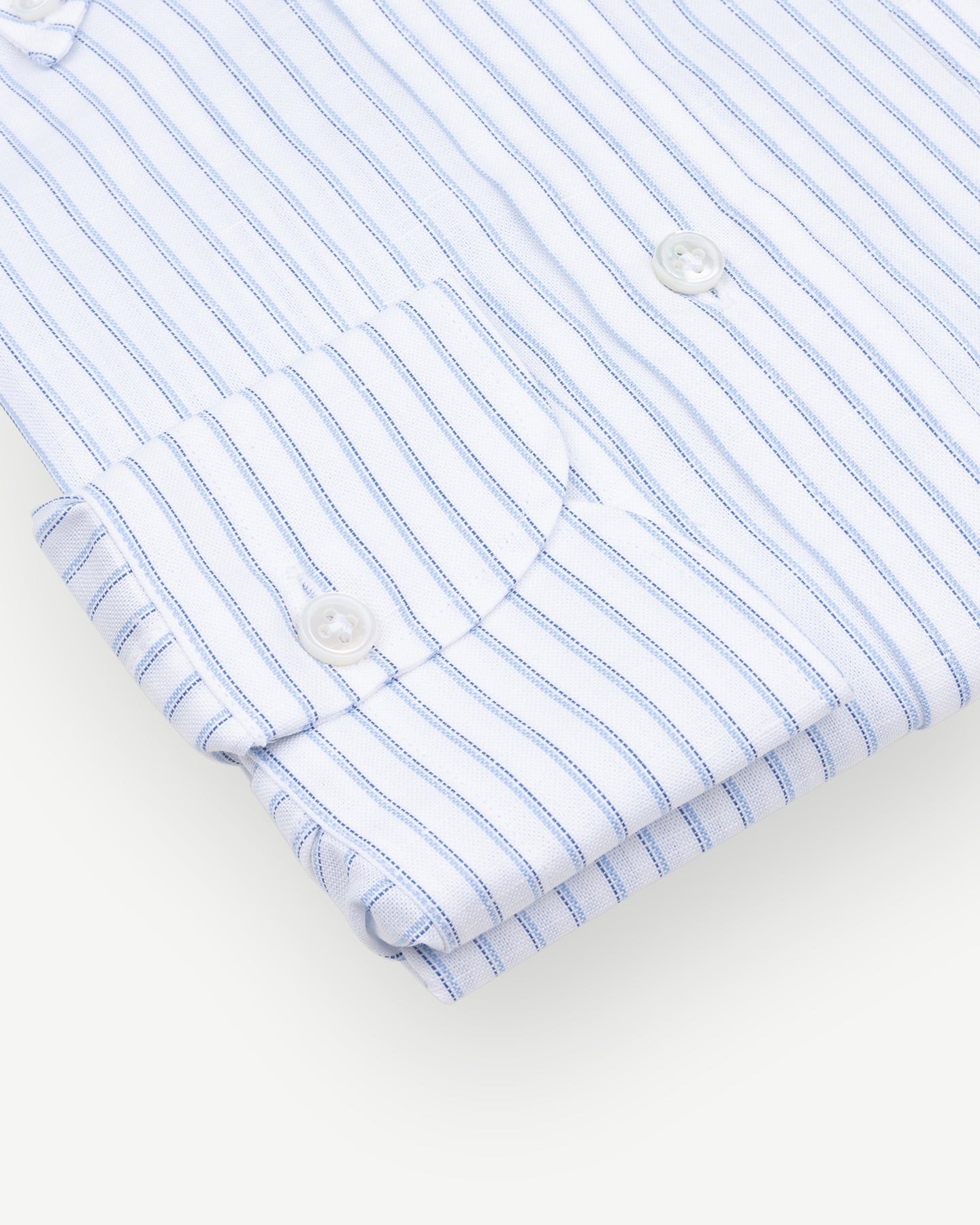 Light blue shadow stripe cotton linen shirt with single cuffs