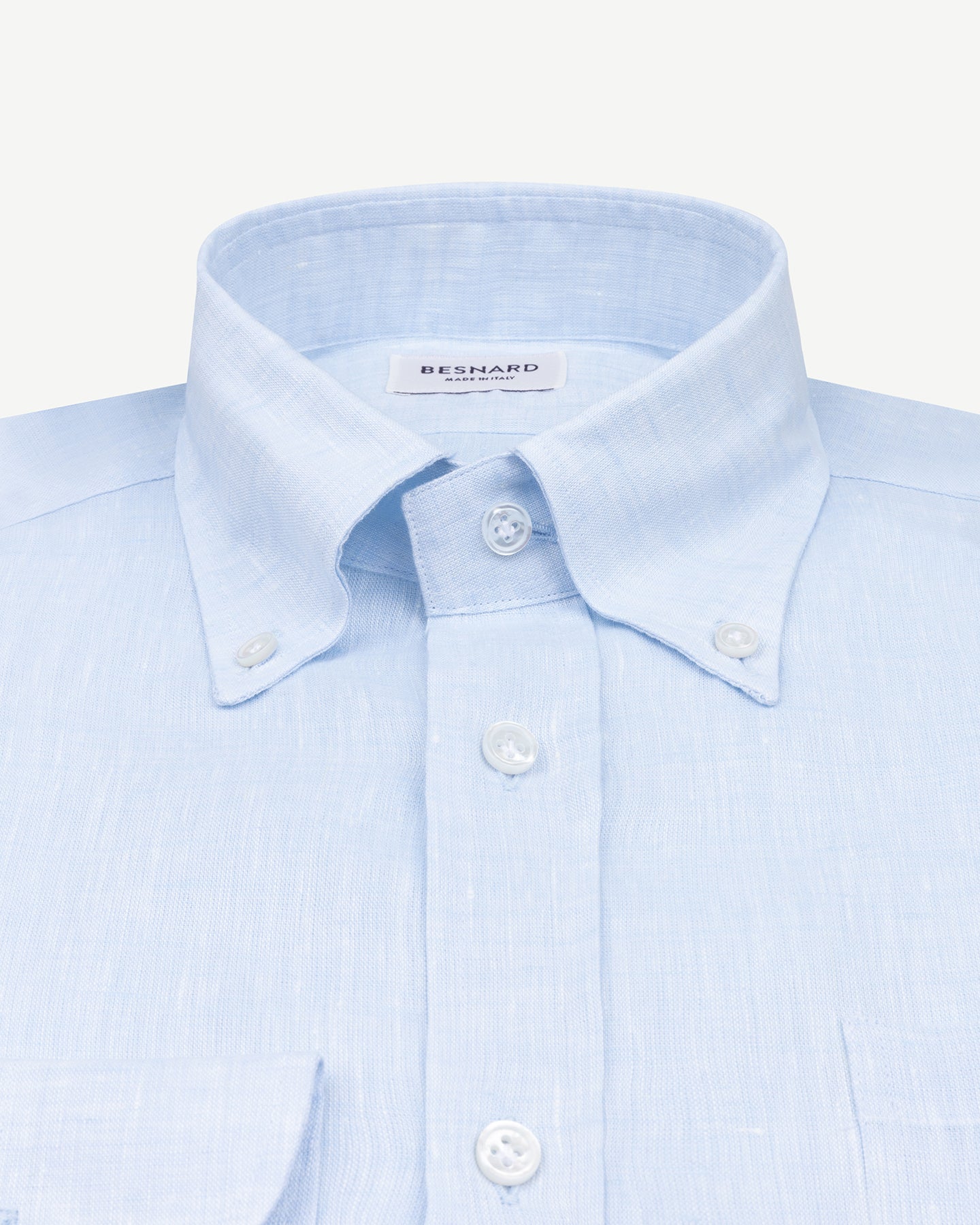 Light blue linen shirt with button down collar