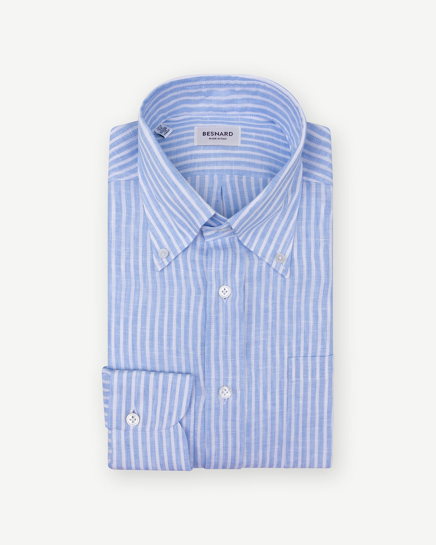 Light blue reverse stripe linen button down shirt