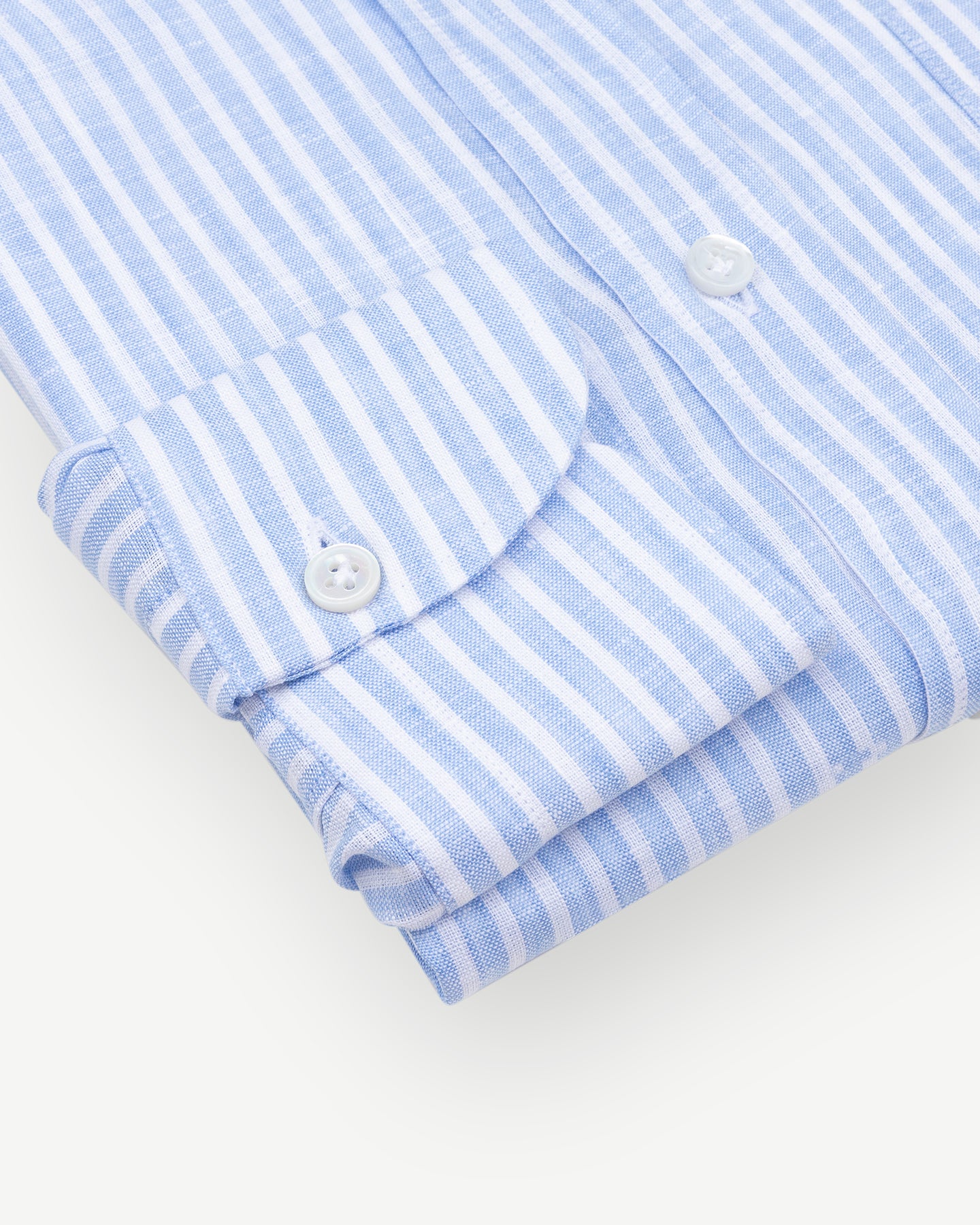 Light blue reverse stripe linen shirt with single cuffs