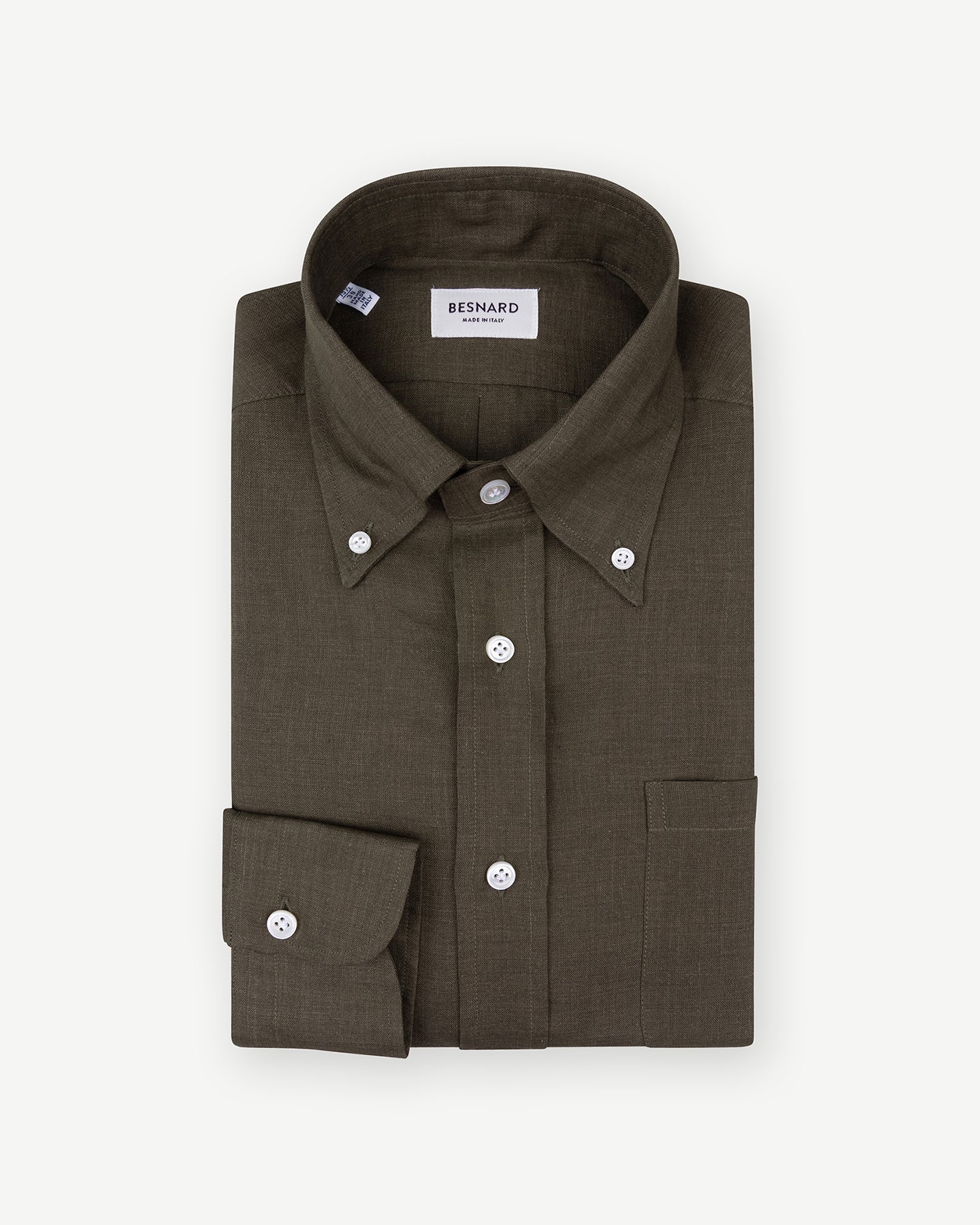 Olive green linen button down shirt
