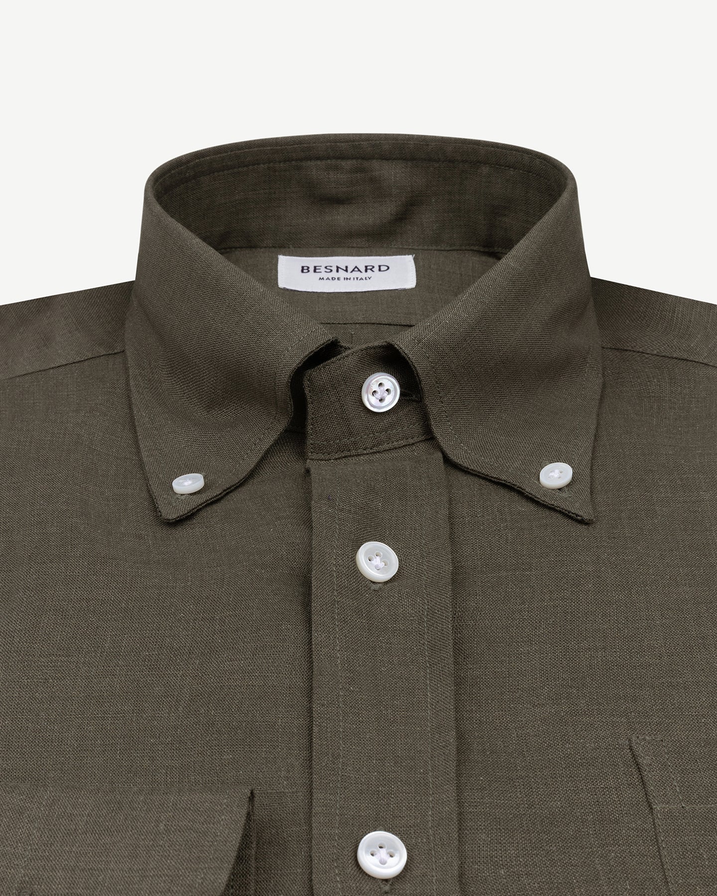 Olive green linen shirt with button down collar