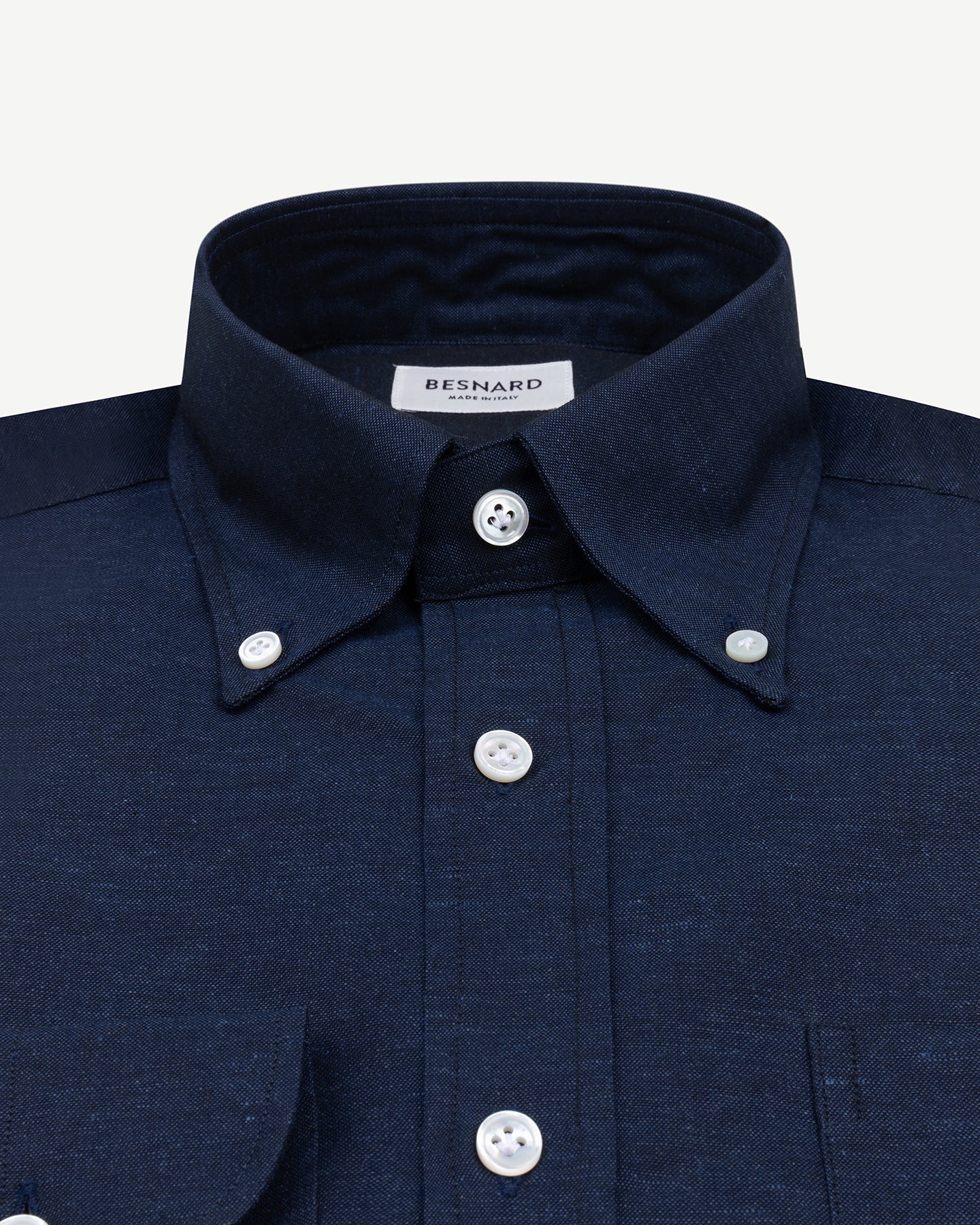 Navy cotton linen shirt with button down collar