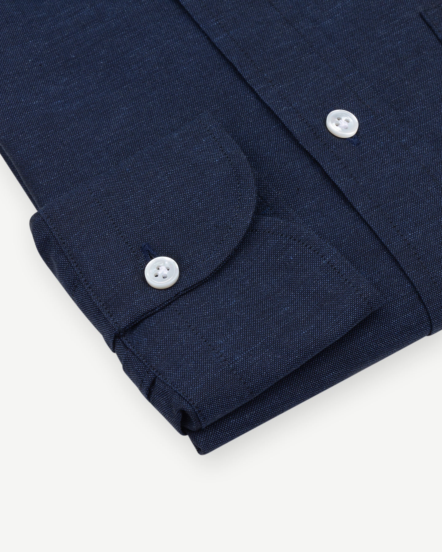 Navy cotton linen shirt with single cuffs