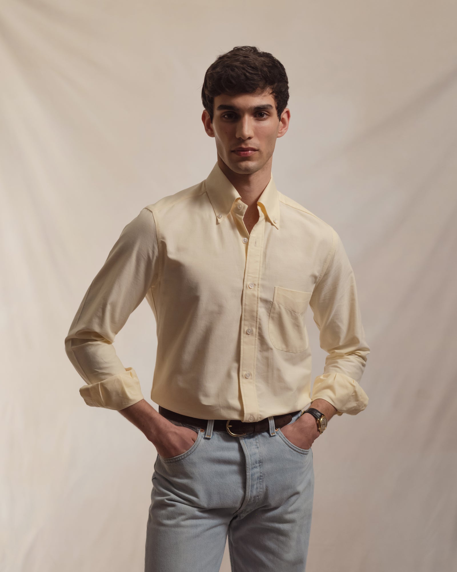 Yellow Oxford Cloth Button Down Shirt