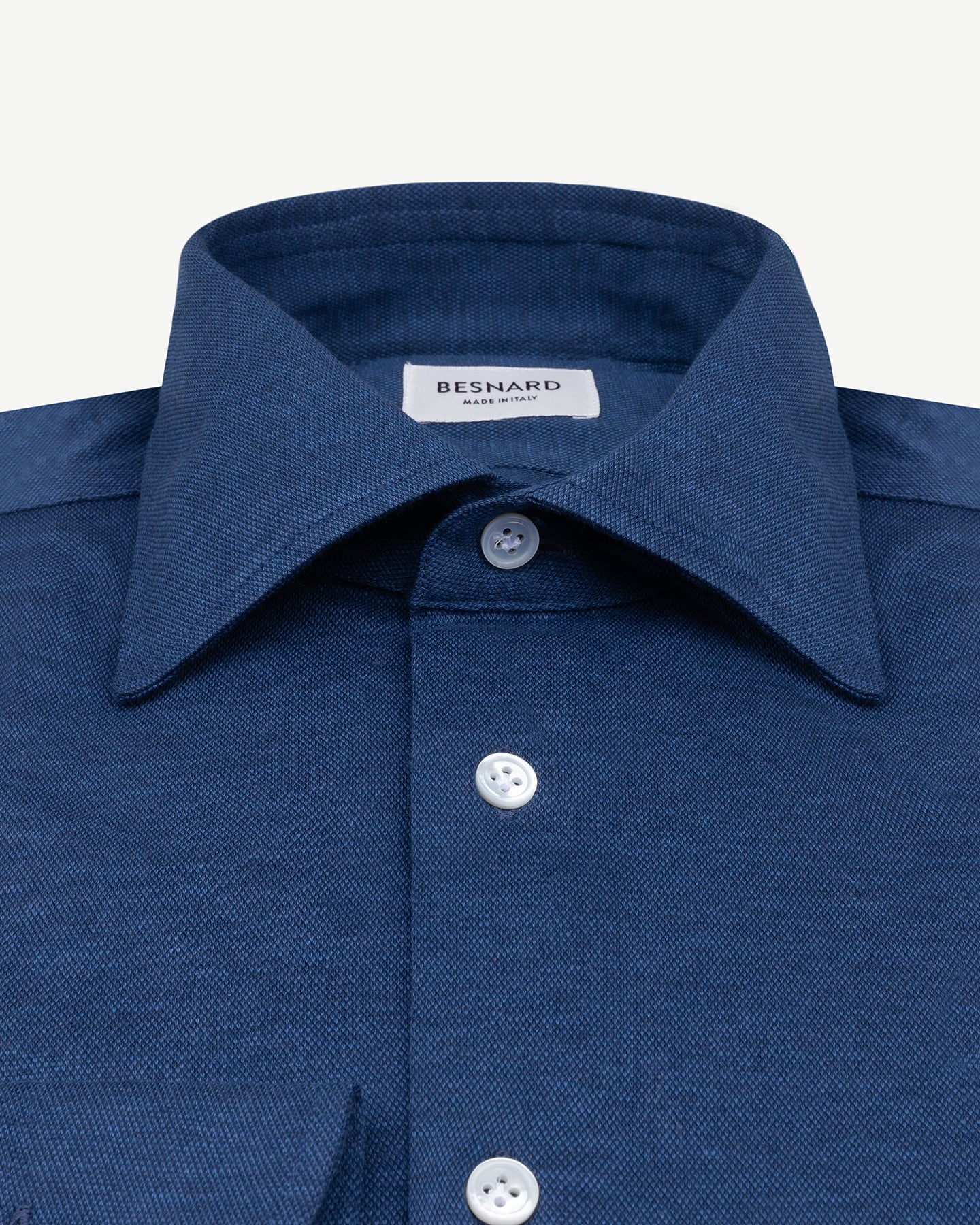 Dark blue jersey piquet shirt with spread collar