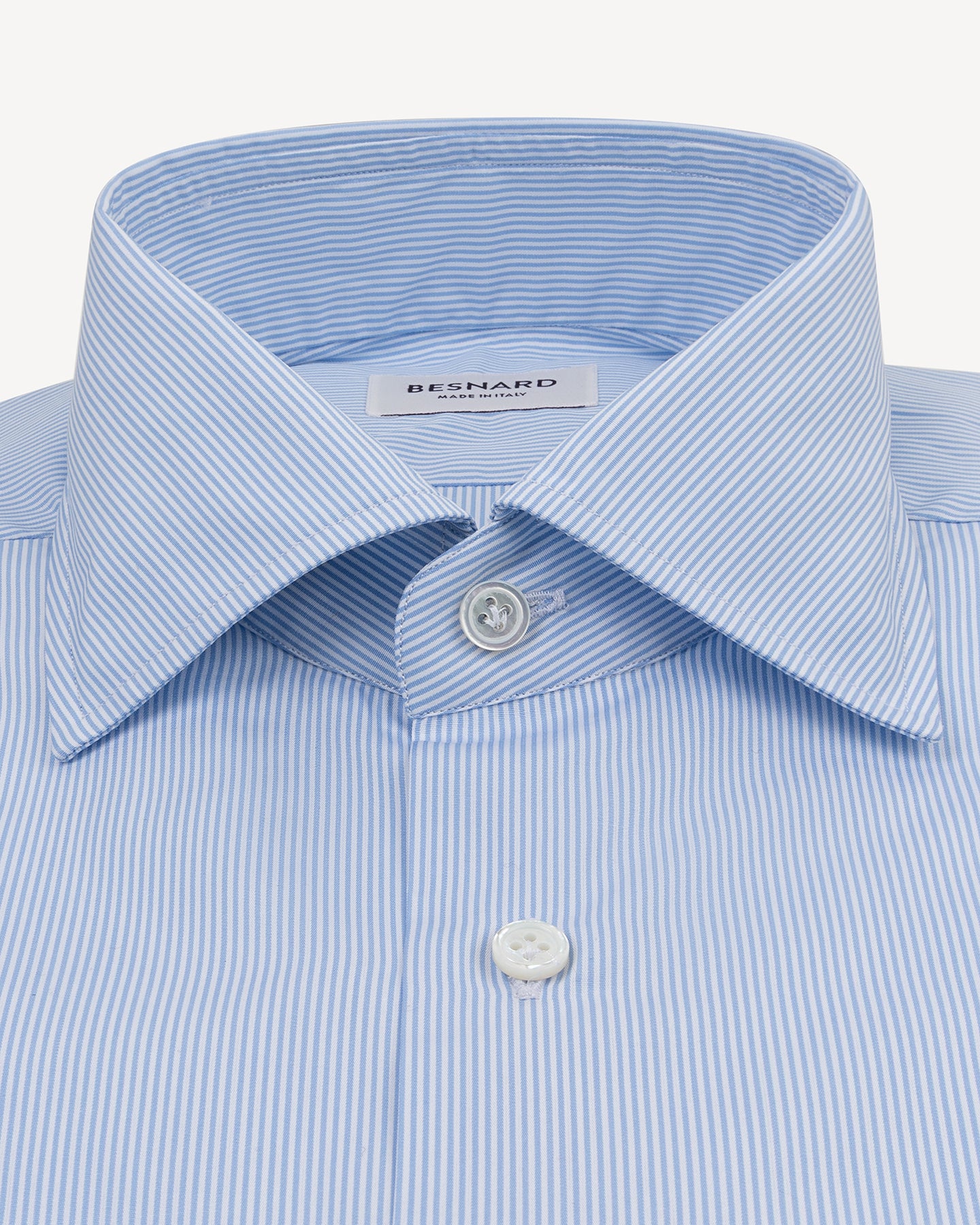 Light Blue Fine Bengal Stripe Poplin Spread Collar Shirt