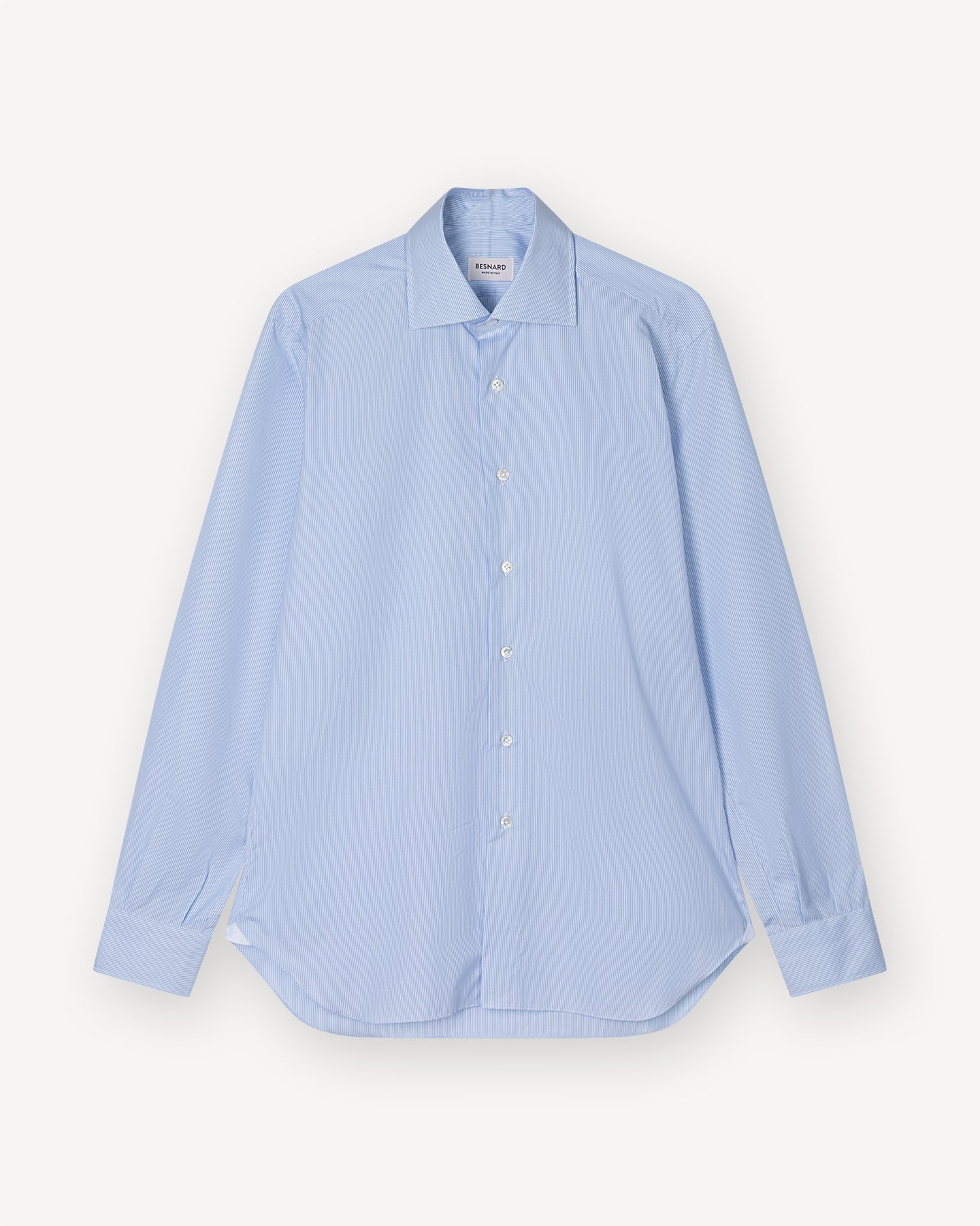 Light Blue Fine Bengal Stripe Poplin Spread Collar Shirt