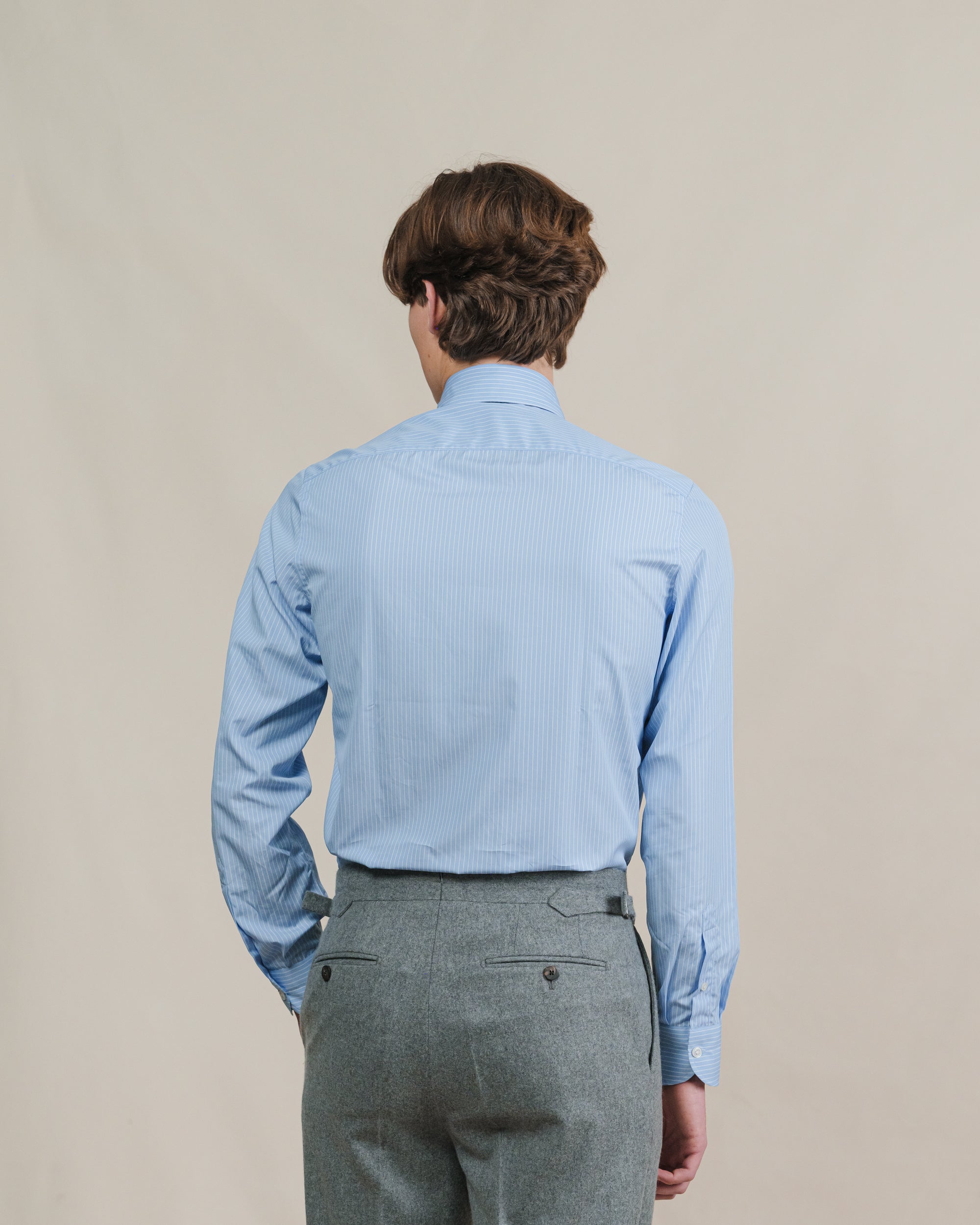 Light Blue Reverse Stripe Poplin Spread Collar Shirt