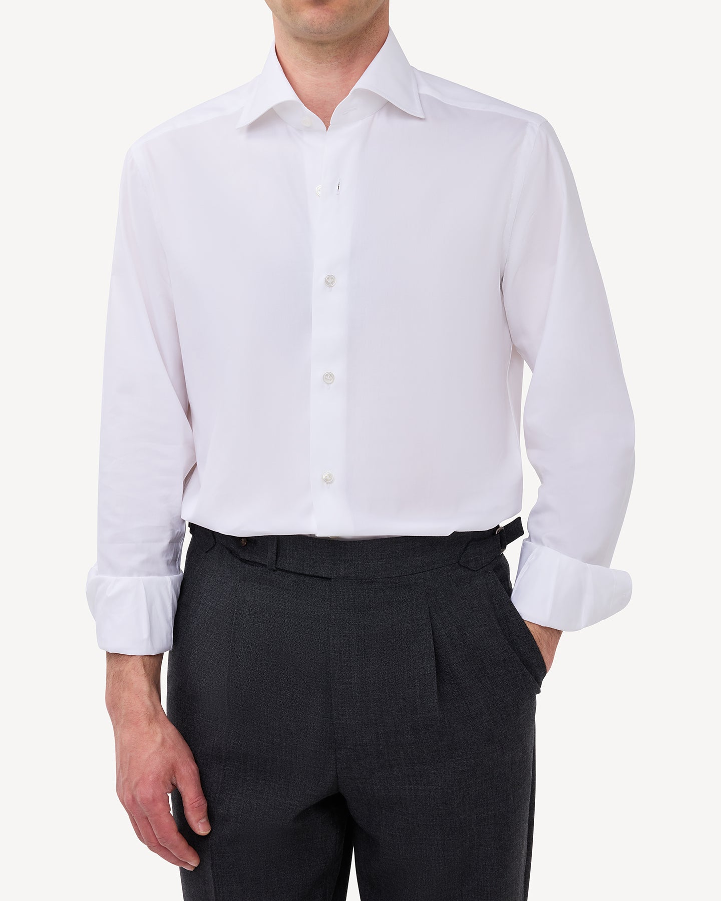 White Pinpoint Spread Collar Shirt