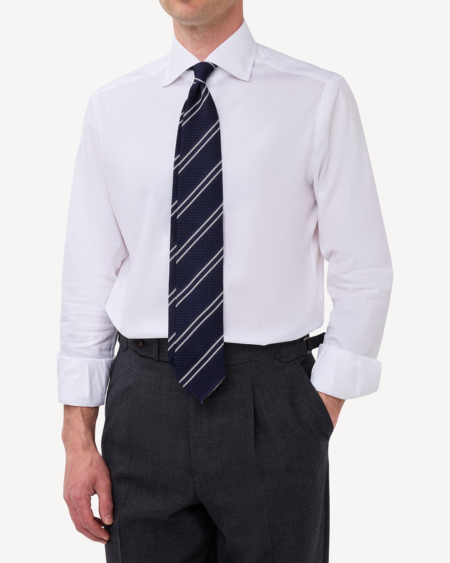 White Pinpoint Spread Collar Shirt