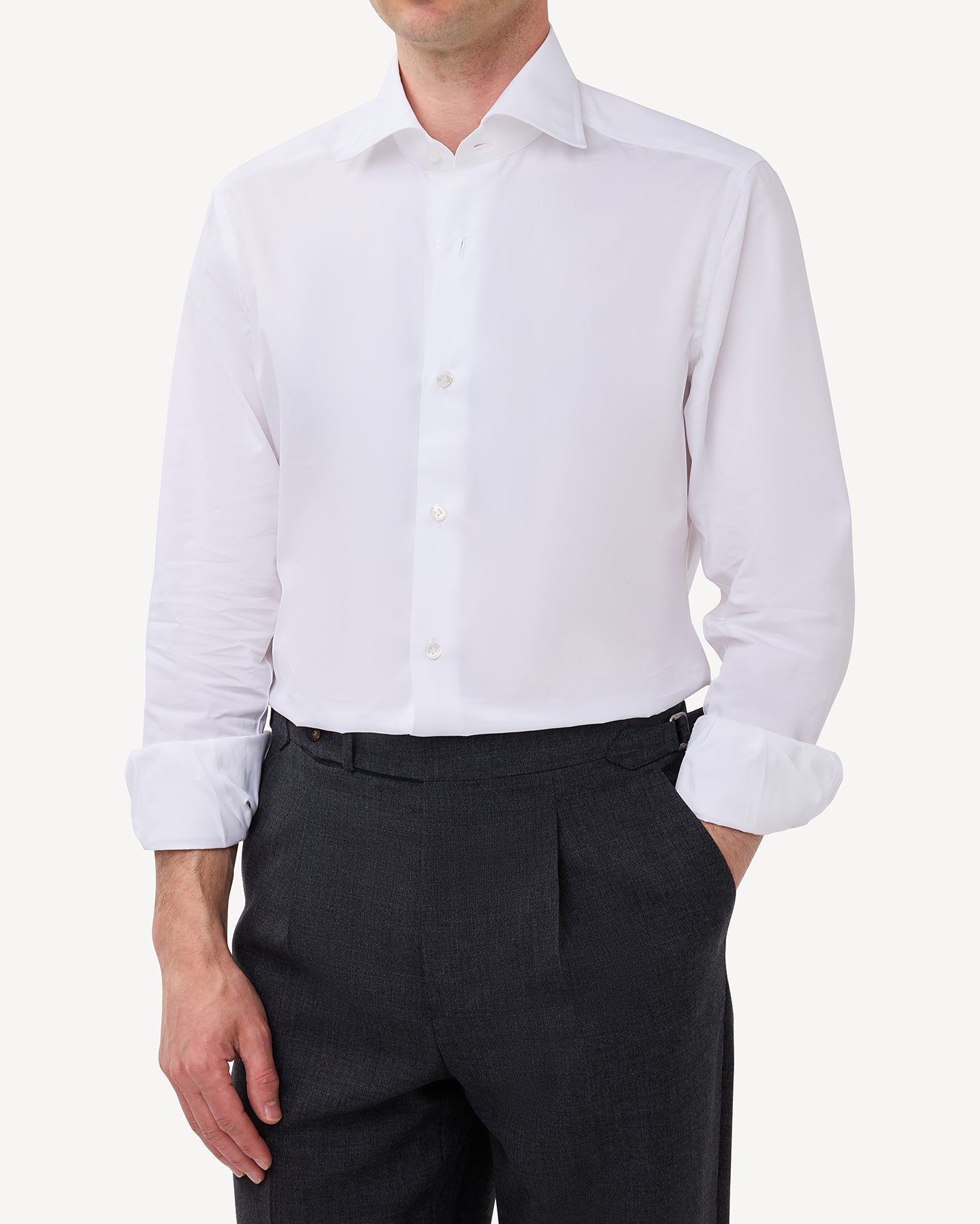 White Poplin Spread Collar Shirt