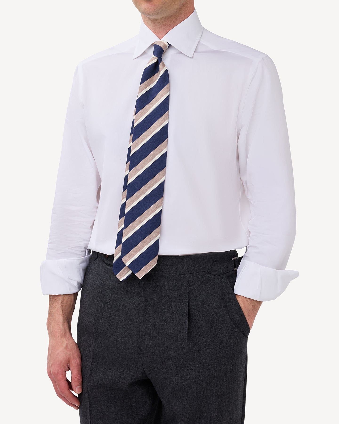 White Poplin Spread Collar Shirt
