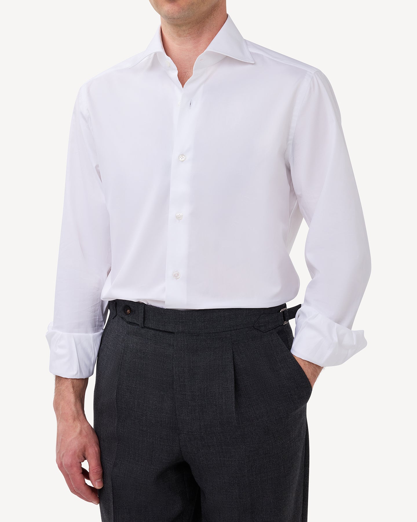 White Twill Spread Collar Shirt