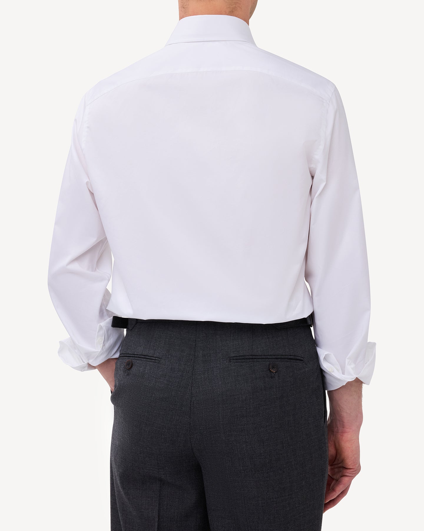 White Twill Spread Collar Shirt