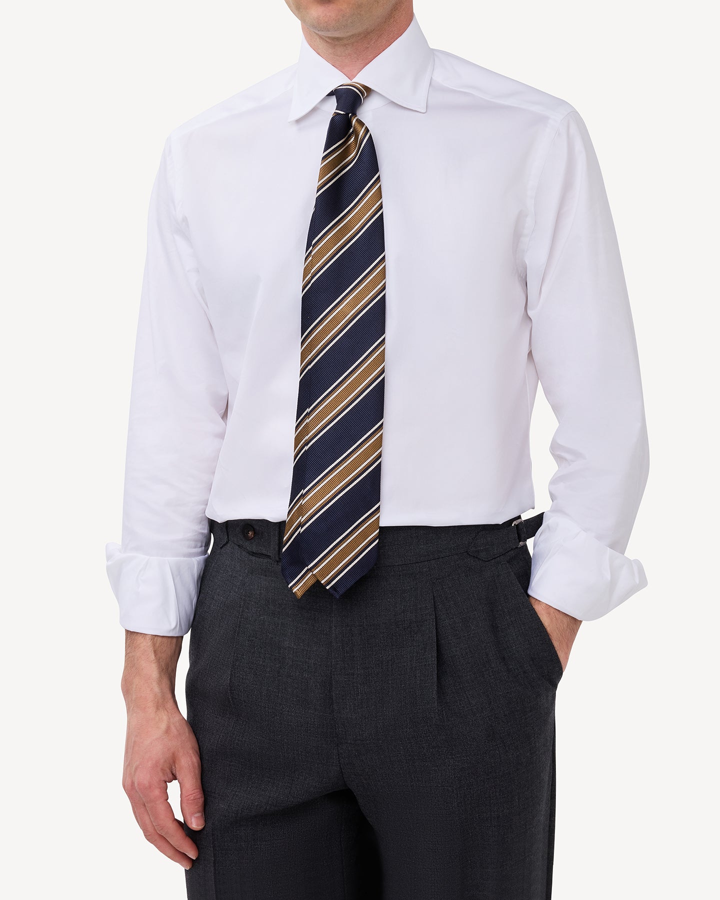 White Twill Spread Collar Shirt