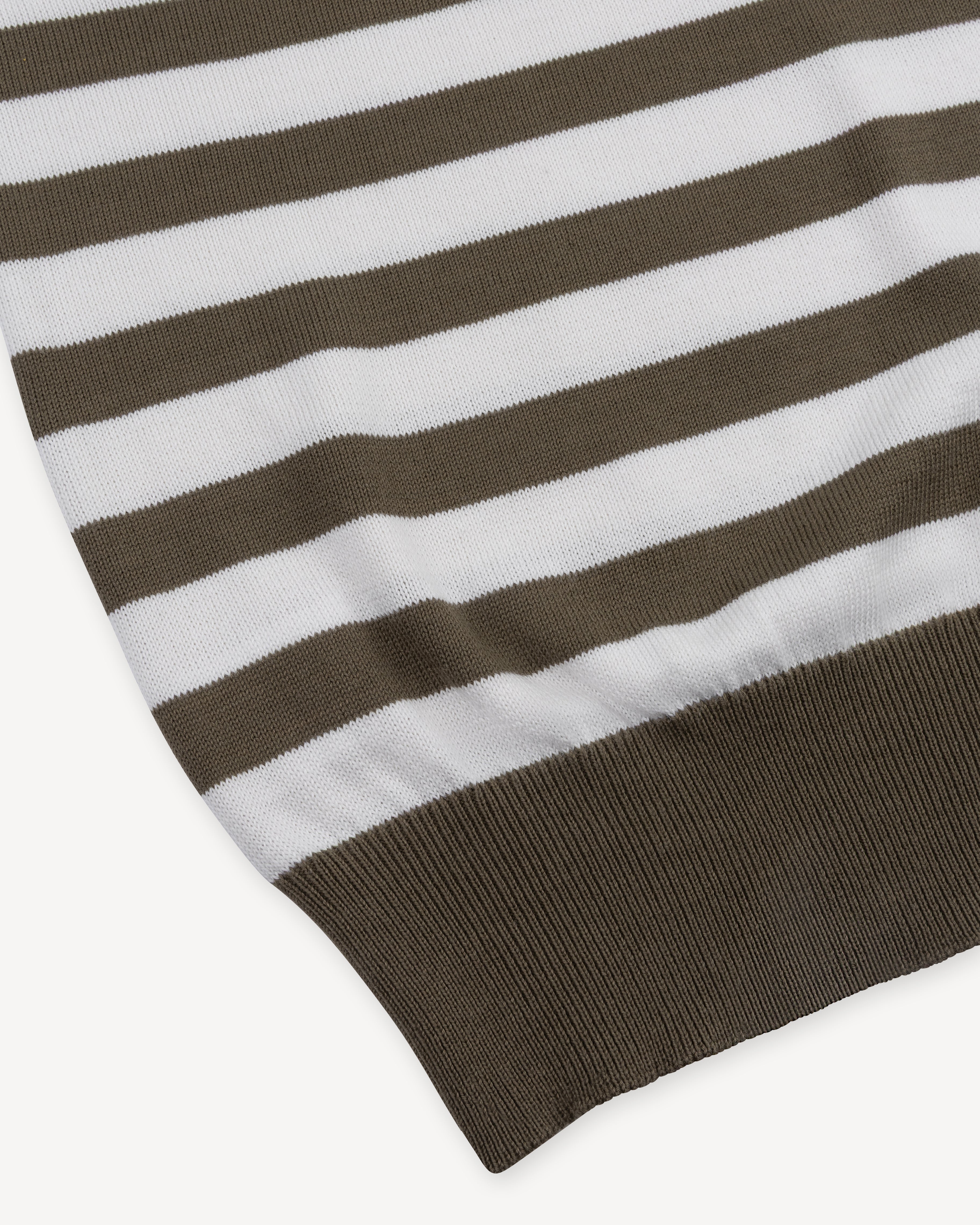 Green Ecru Striped Cotton Skipper Polo