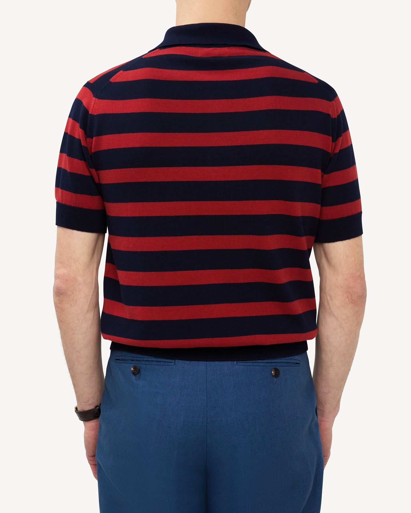 Navy Red Striped Cotton Skipper Polo