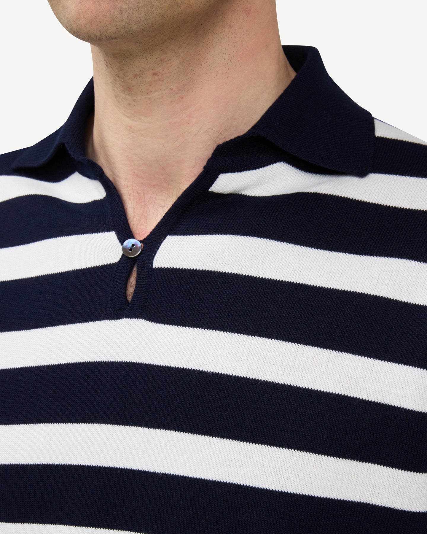 Navy White Striped Cotton Skipper Polo