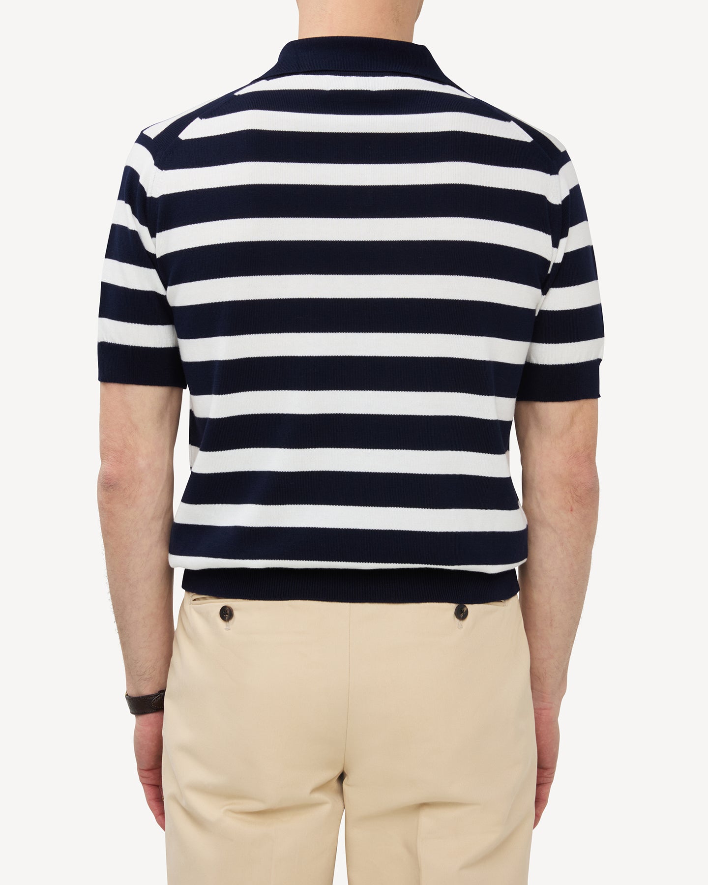 Navy White Striped Cotton Skipper Polo