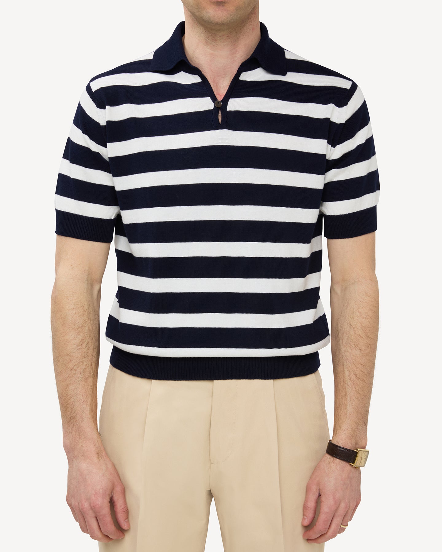 Navy White Striped Cotton Skipper Polo