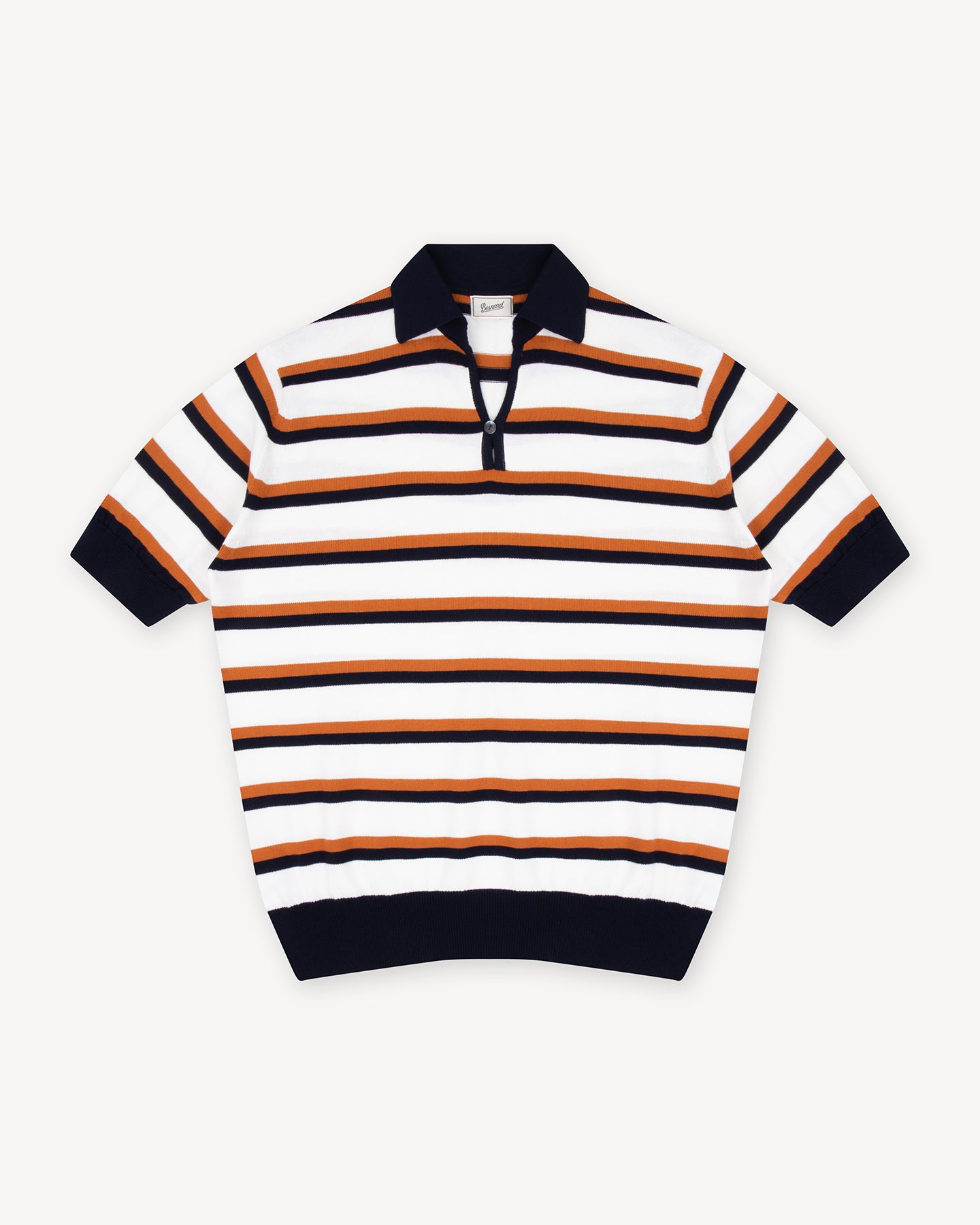 White Caramel Navy Stripe Skipper Polo