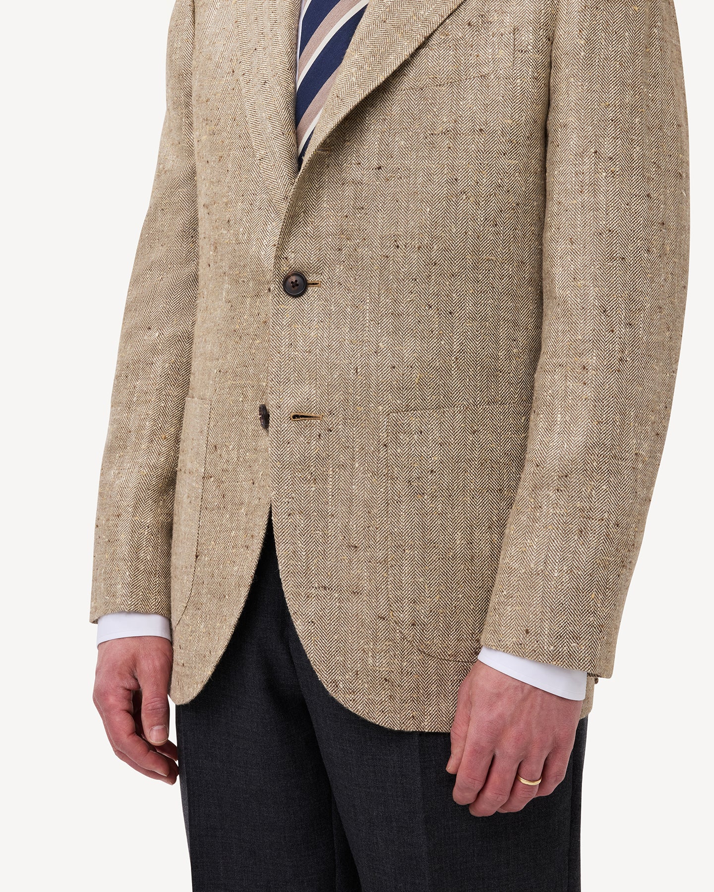 Sport Coat Beige Herringbone Silk Linen