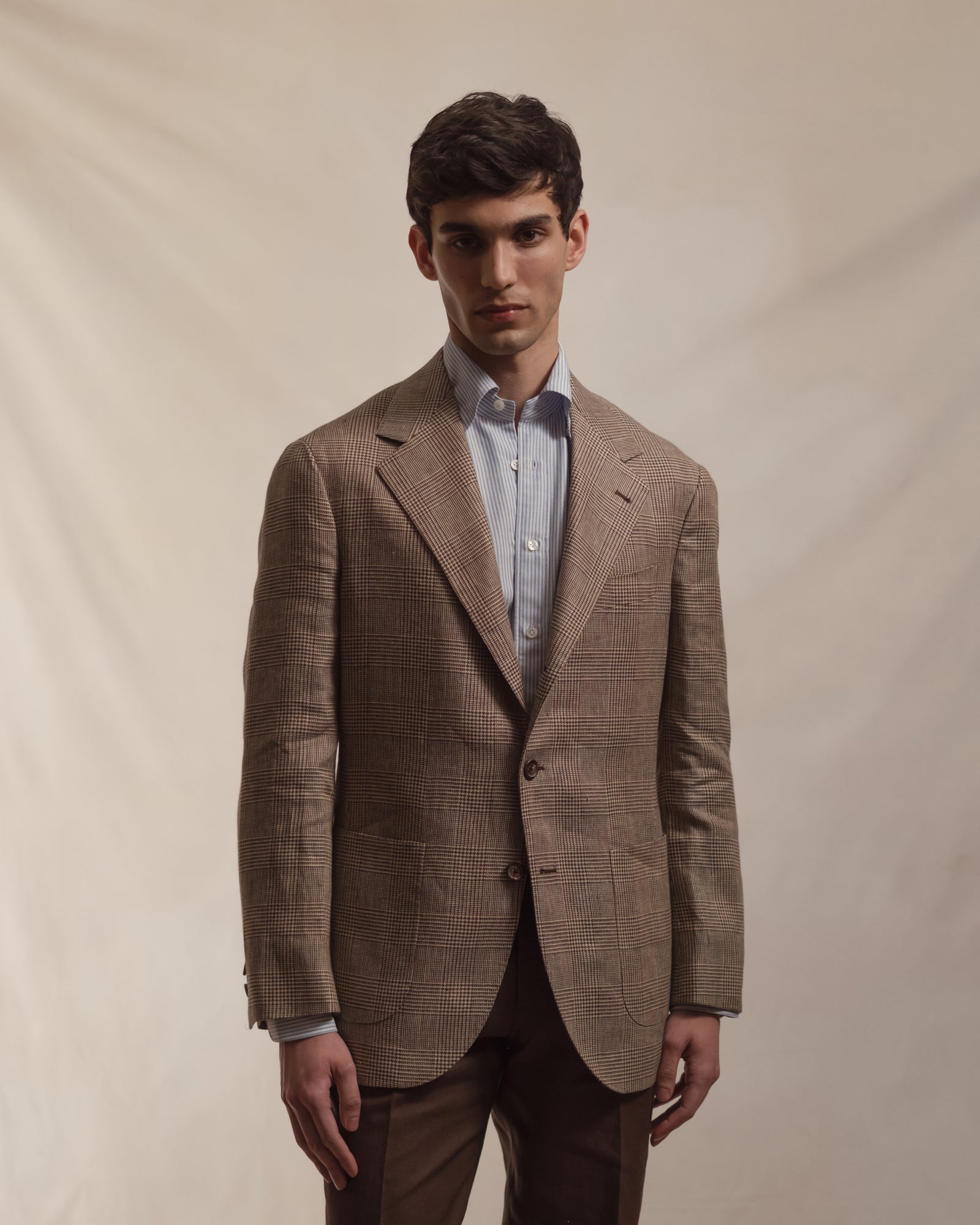 Brown Prince of Wales Linen Sport Coat