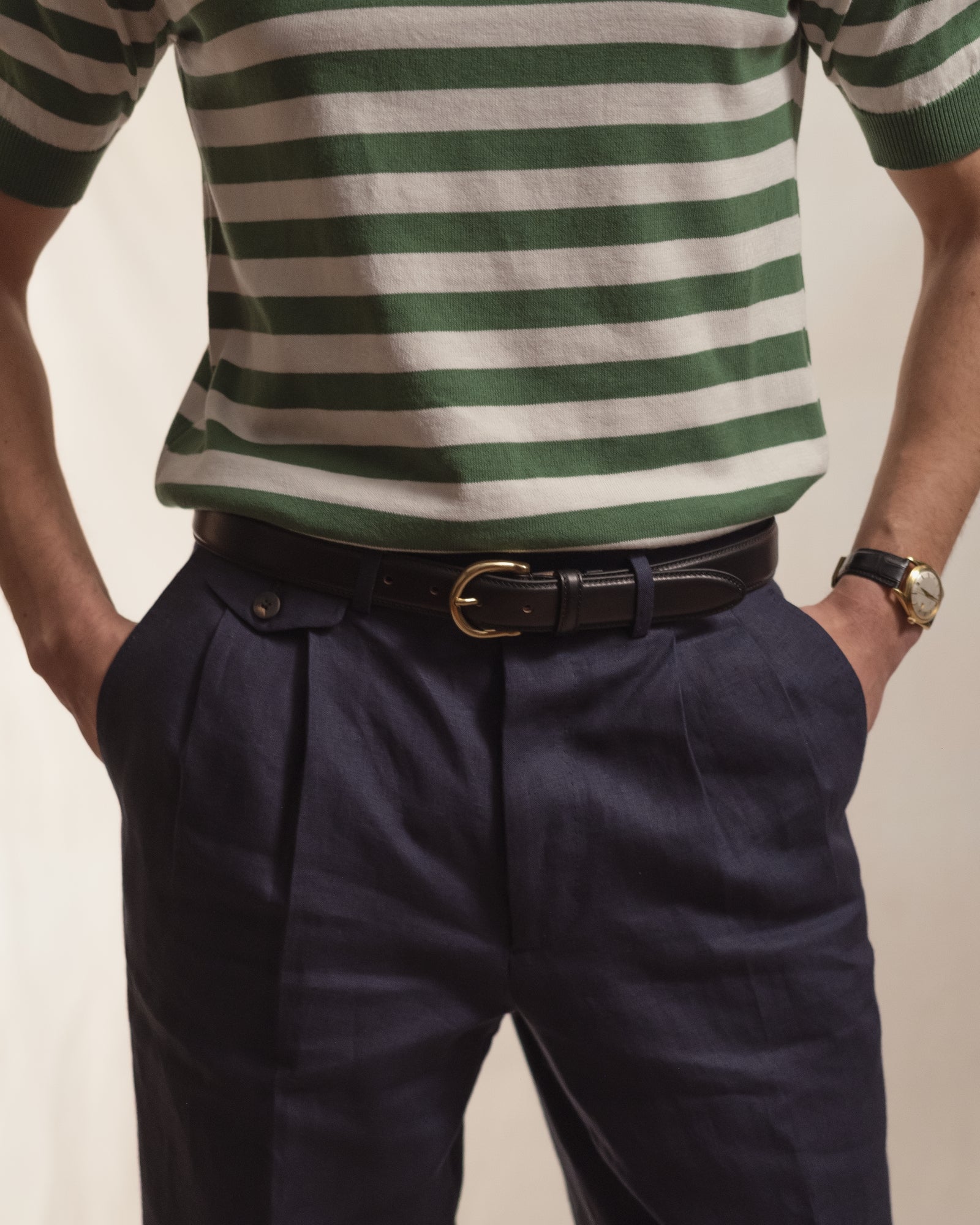 Green Ecru Stripe Knitted T-Shirt