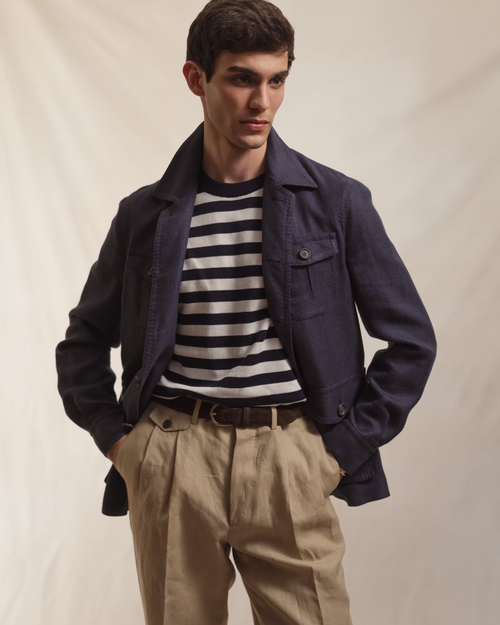 Navy White Stripe Knitted T-Shirt