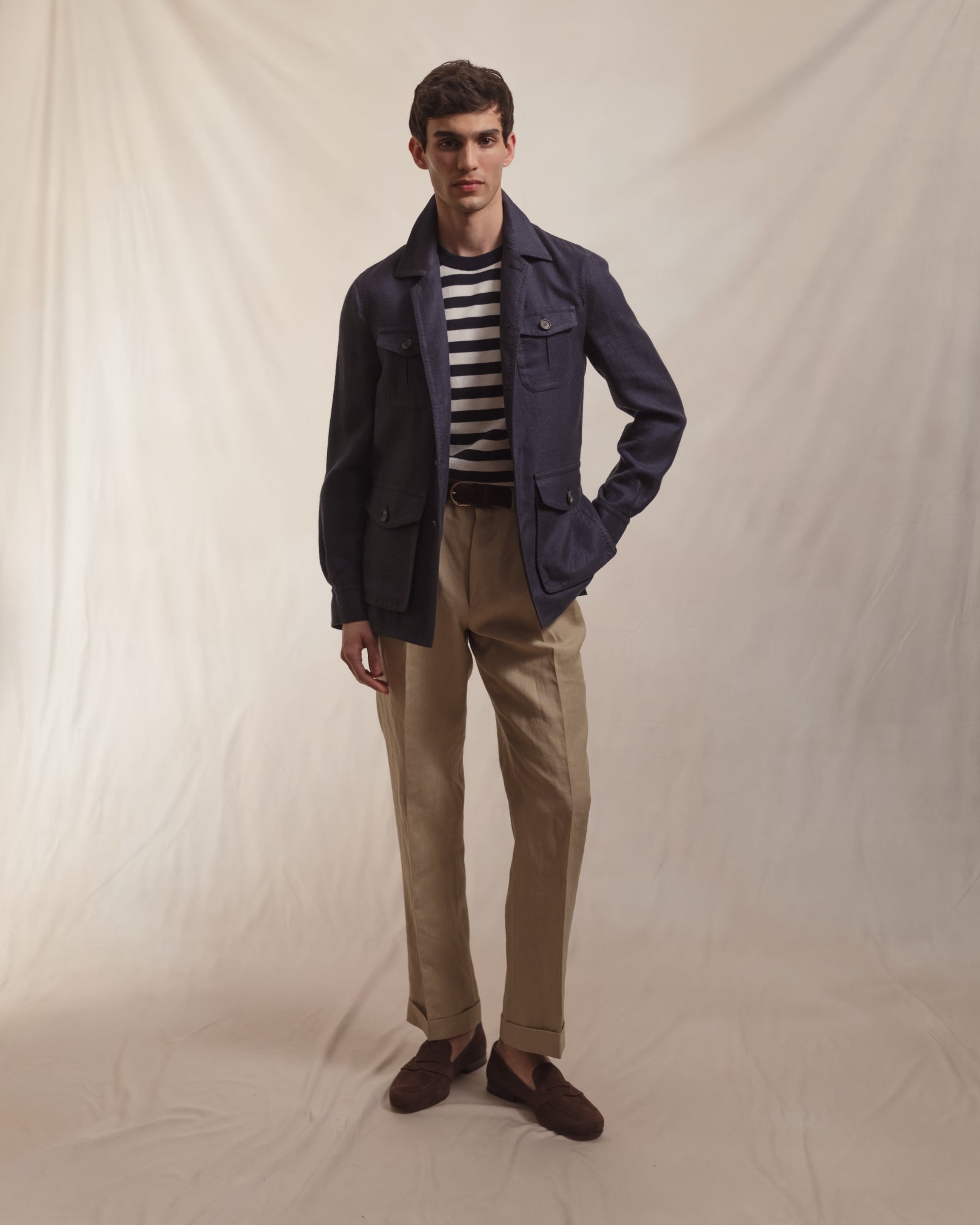 Navy Linen Silk Cotton Safari Jacket