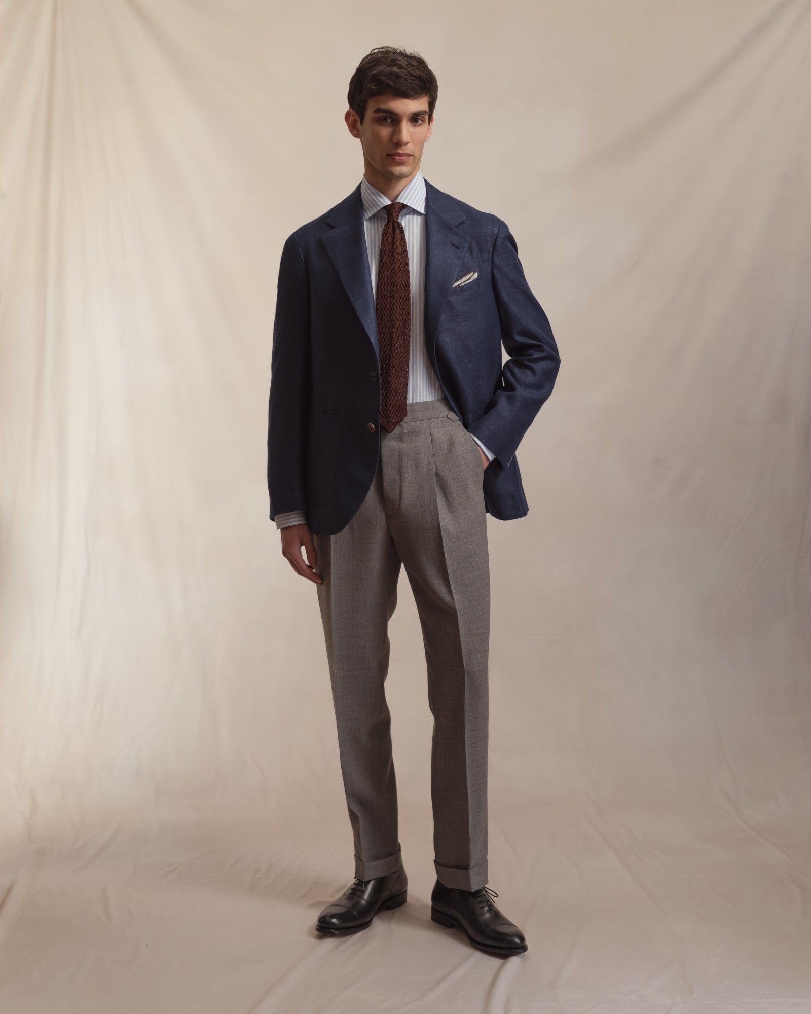 Light Grey Single Pleat Tropical Wool Trousers