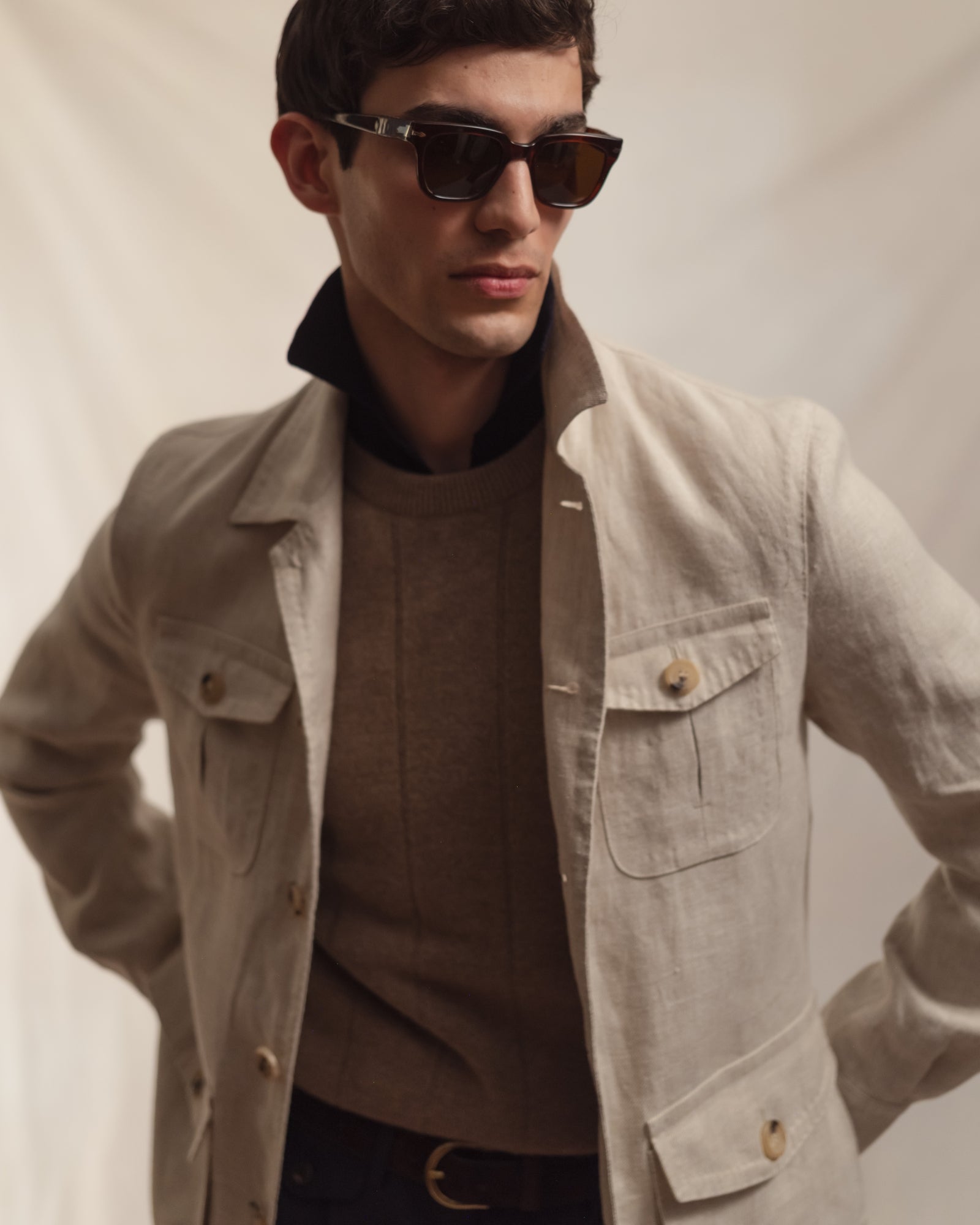 Light Brown Cashmere Cotton Wide Rib Crew Neck