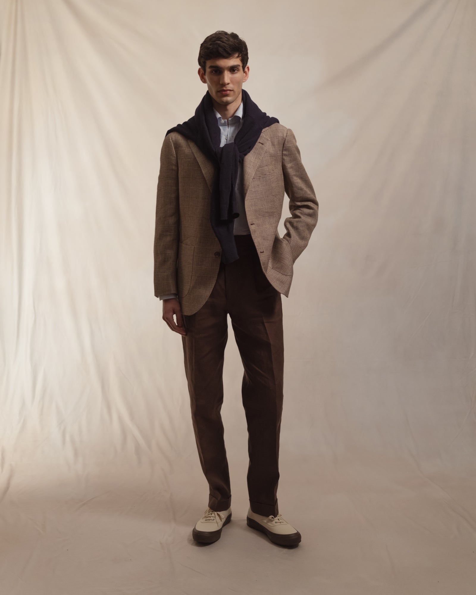 Dark Brown Single Pleat Linen Trousers