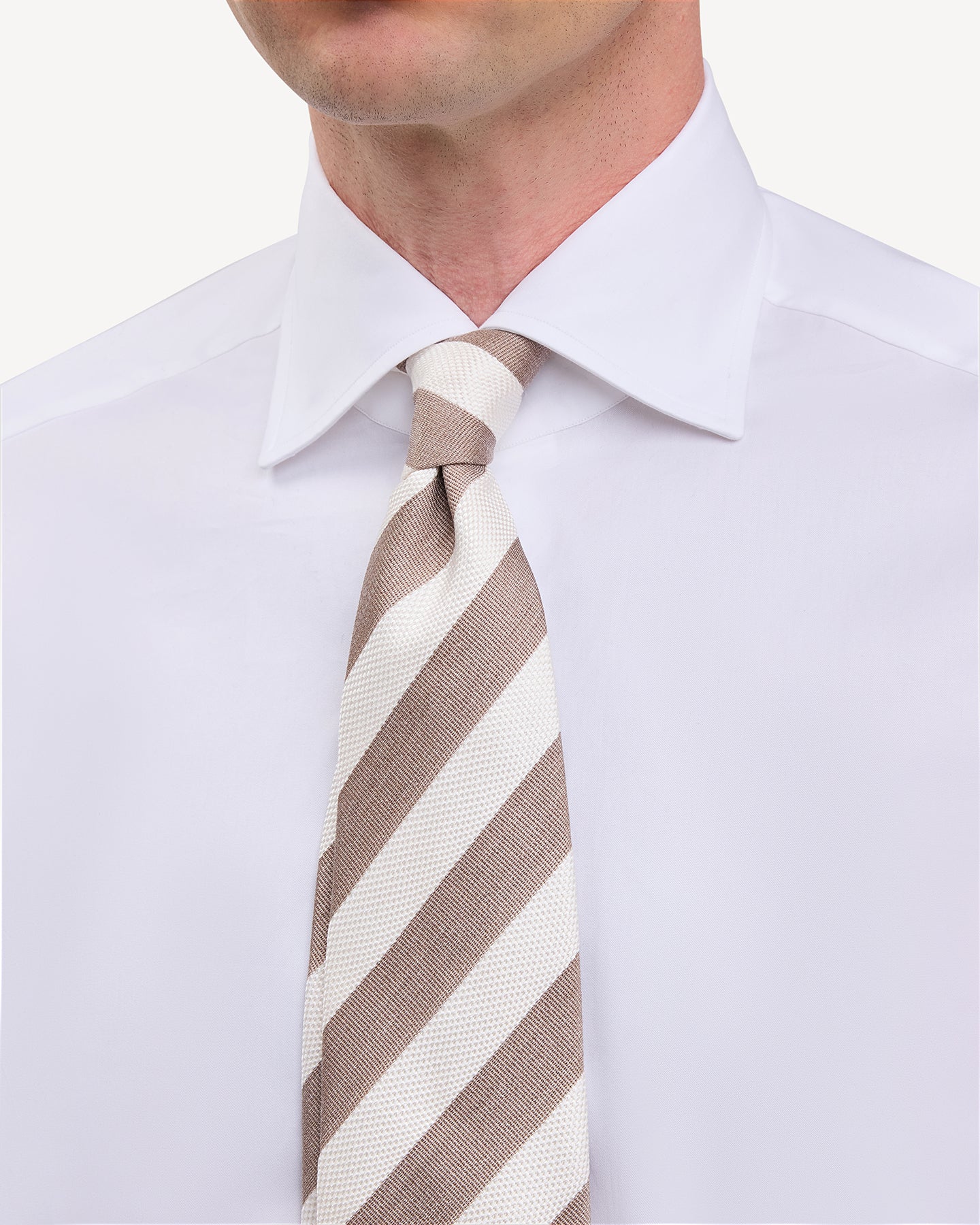 Beige and White Stripe Silk Tie