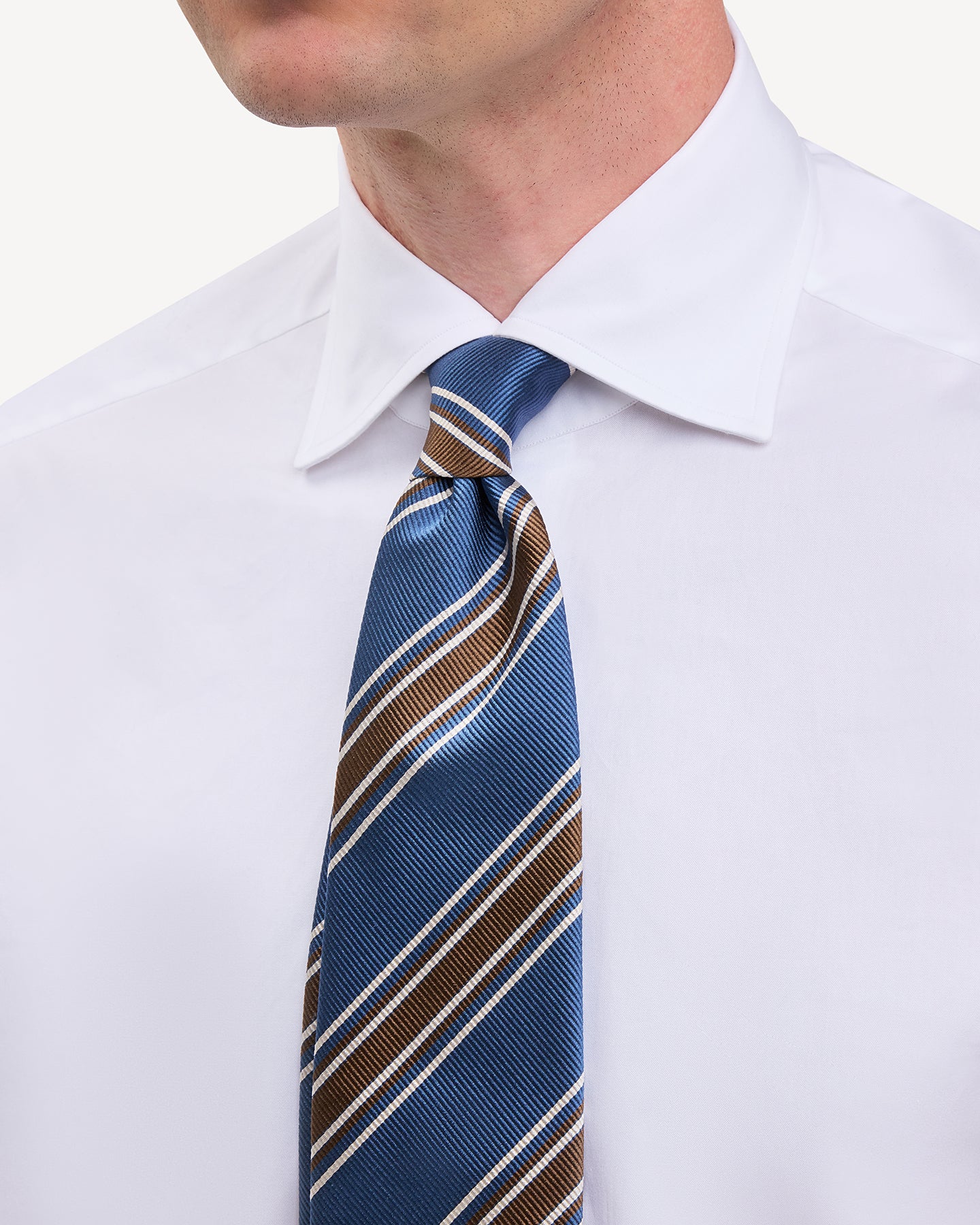 Blue-Grey Brown Regimental Stripe Silk Cotton Tie