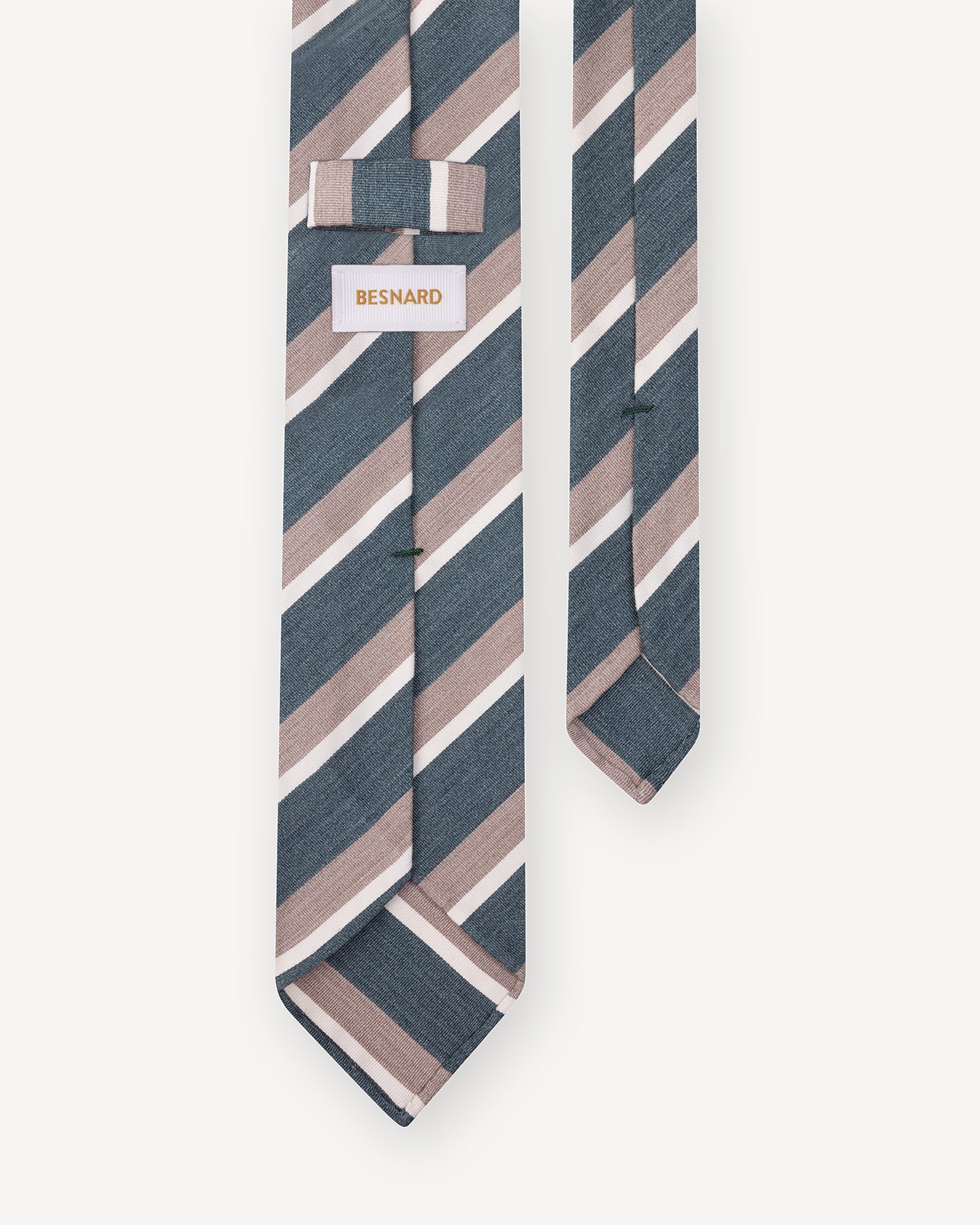 Blue-Grey Taupe White Stripe Mogador Tie with handrolled blades