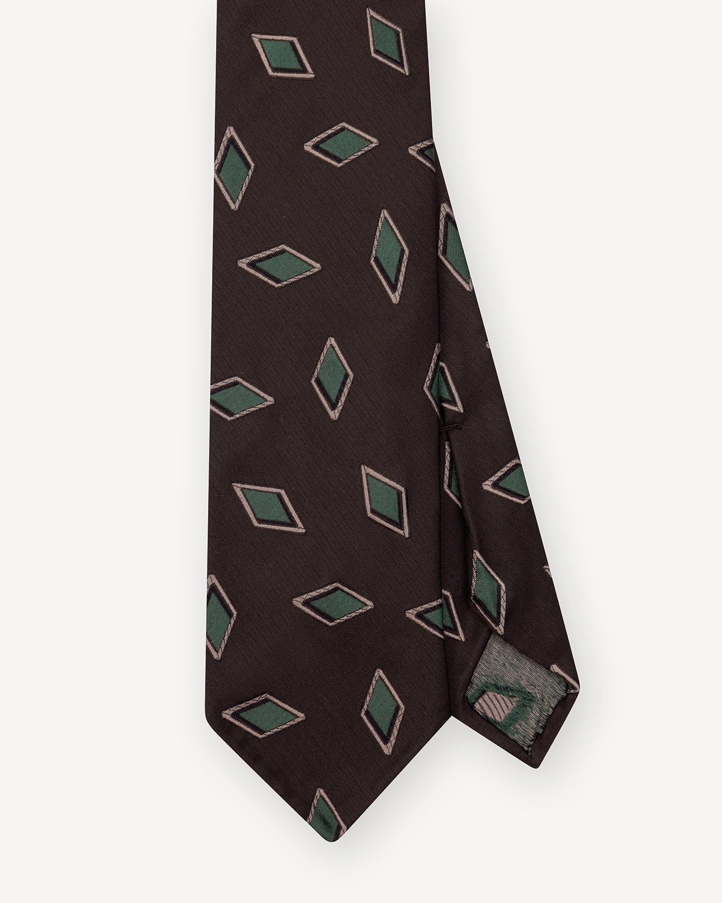 Brown and Green Diamond Jacquard Silk Tie