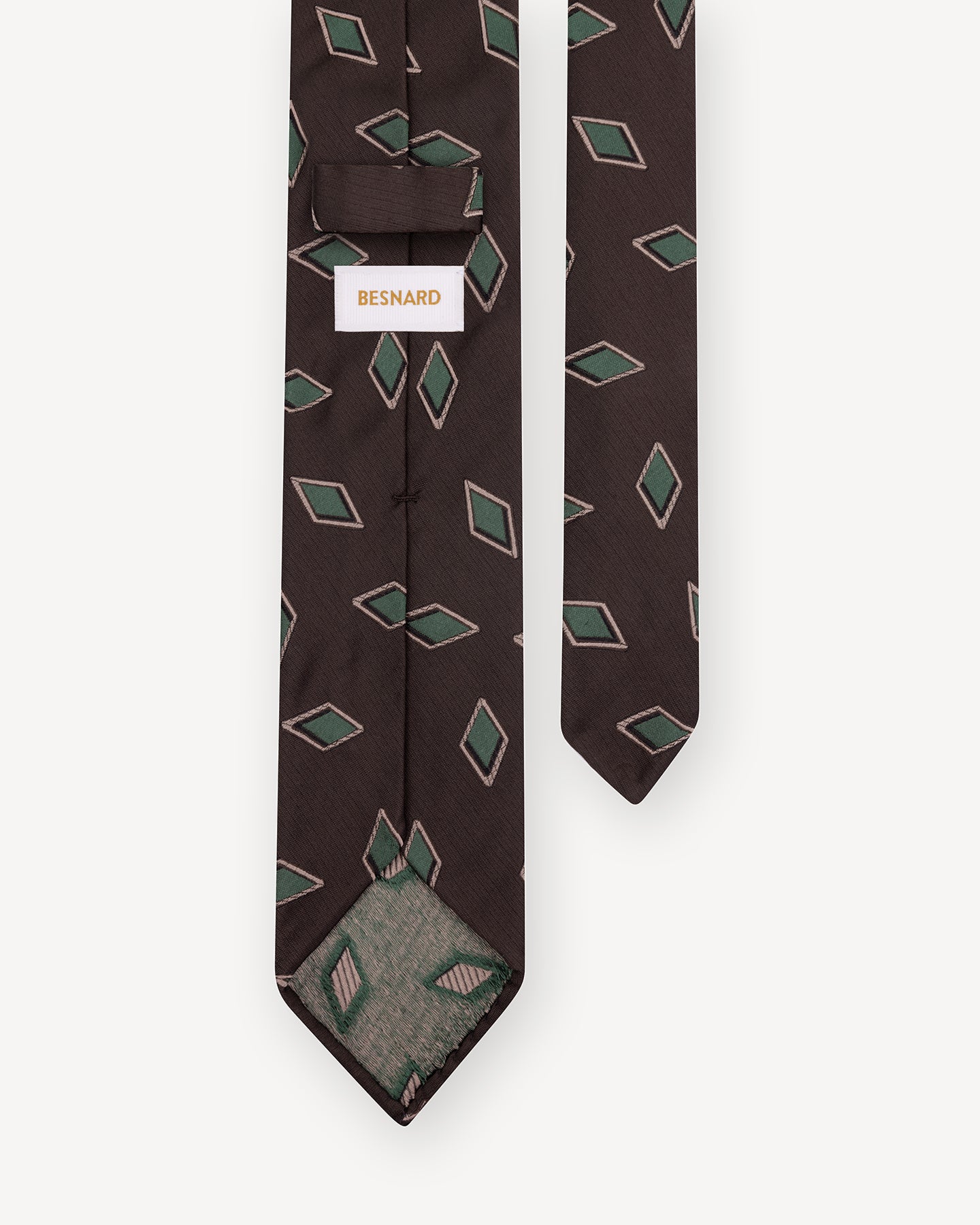 Brown and Green Diamond Jacquard Silk Tie