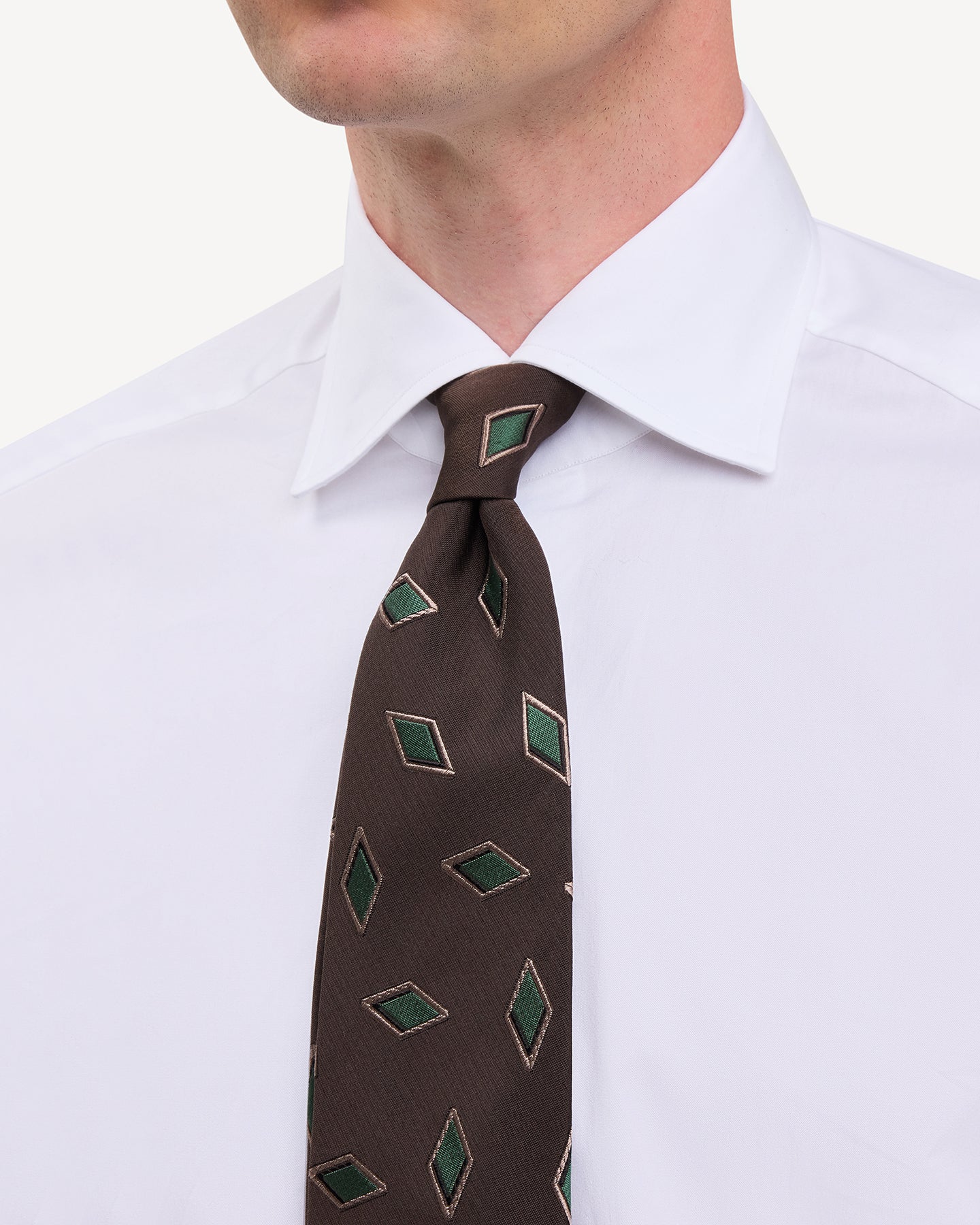Brown and Green Diamond Jacquard Silk Tie